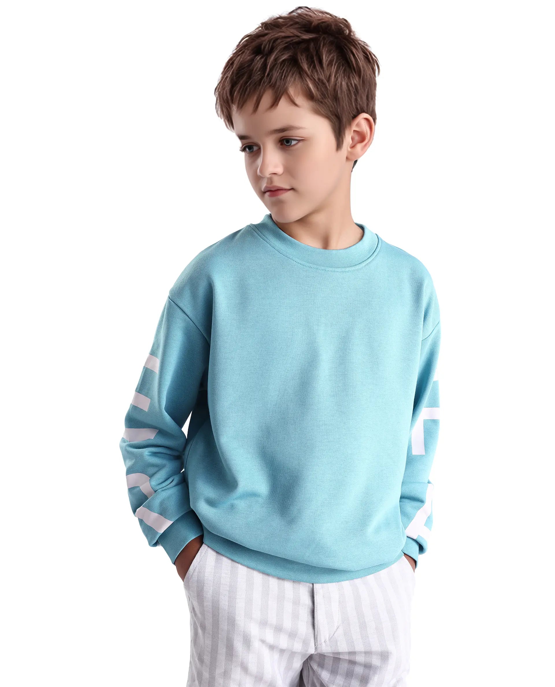 Rare Ones Kids Draw Blue Cotton Pull On Crew Neck Full Sleeves Regular Fit Sweatshirt