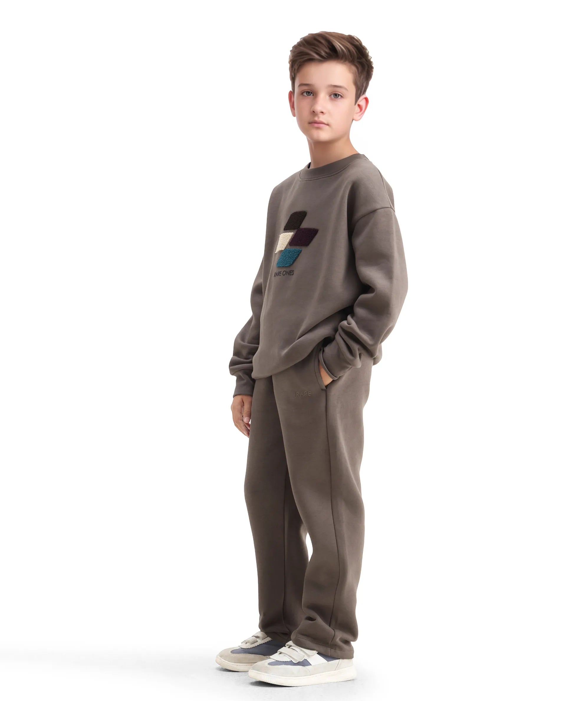 Rare Ones Kids Drew-B Light Grey Cotton Blend Regular Fit Trackpant