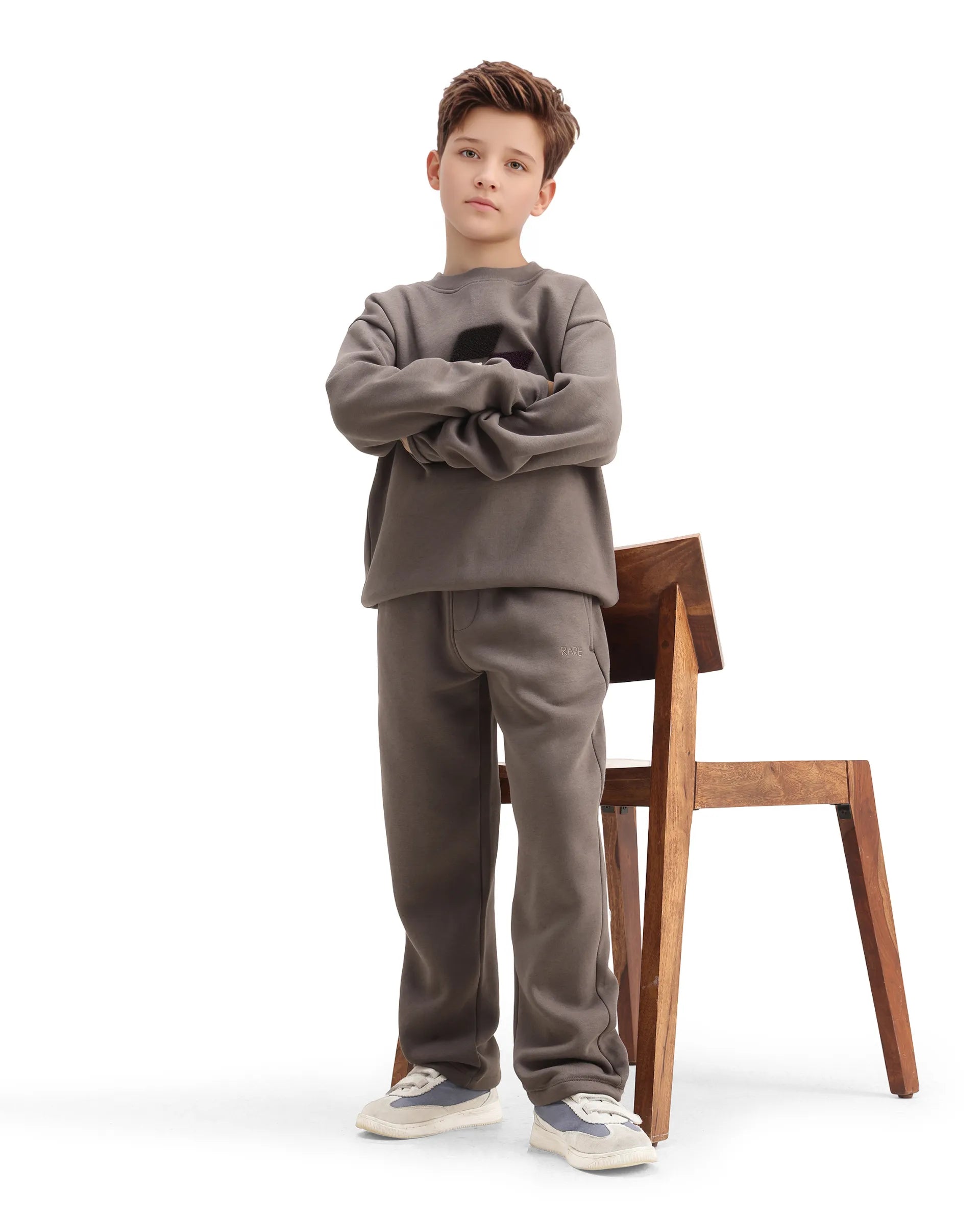 Rare Ones Kids Drew-B Light Grey Cotton Blend Regular Fit Trackpant