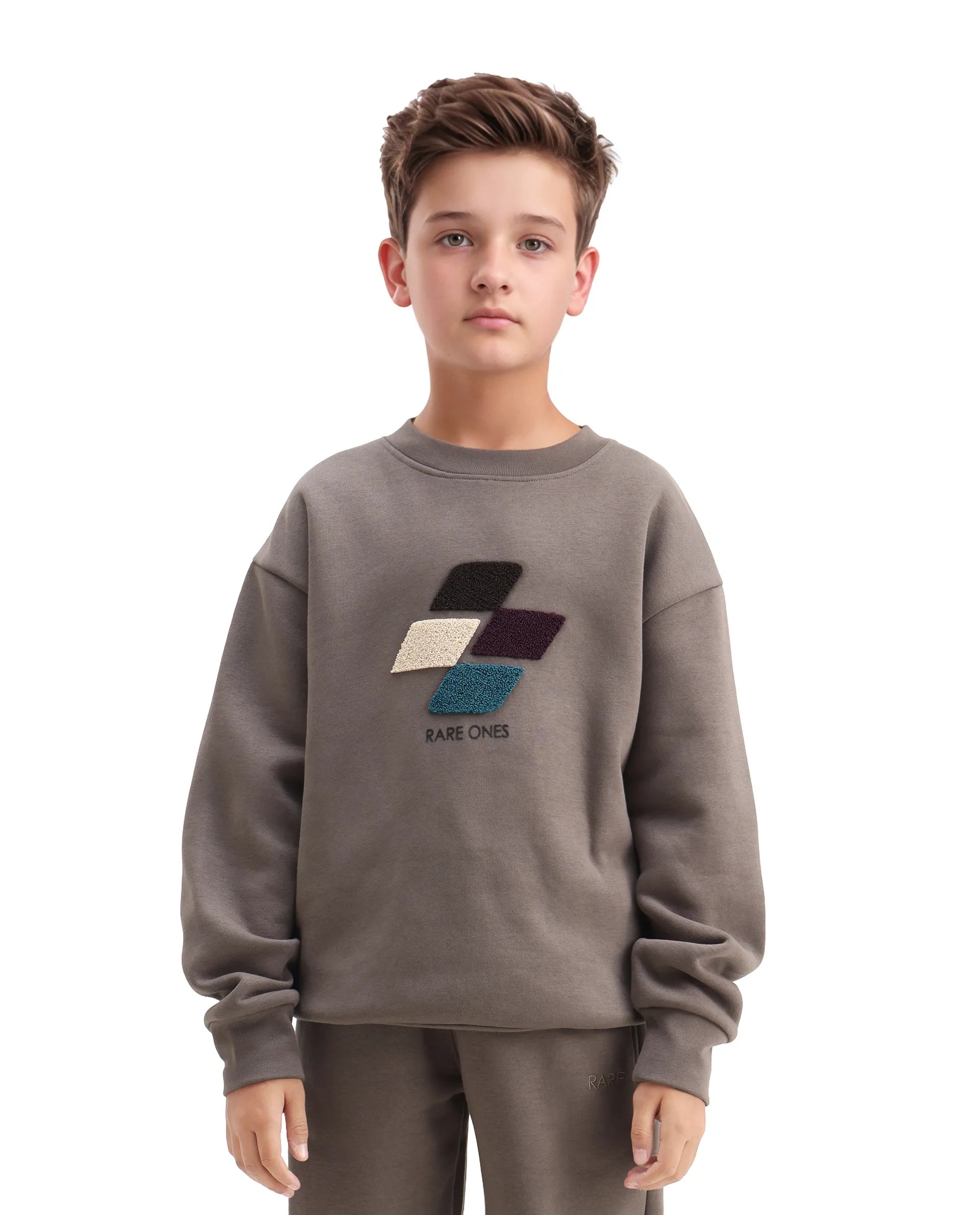 Rare Ones Kids Drew Light Grey Cotton Blend Embroidered Oversized Sweatshirt