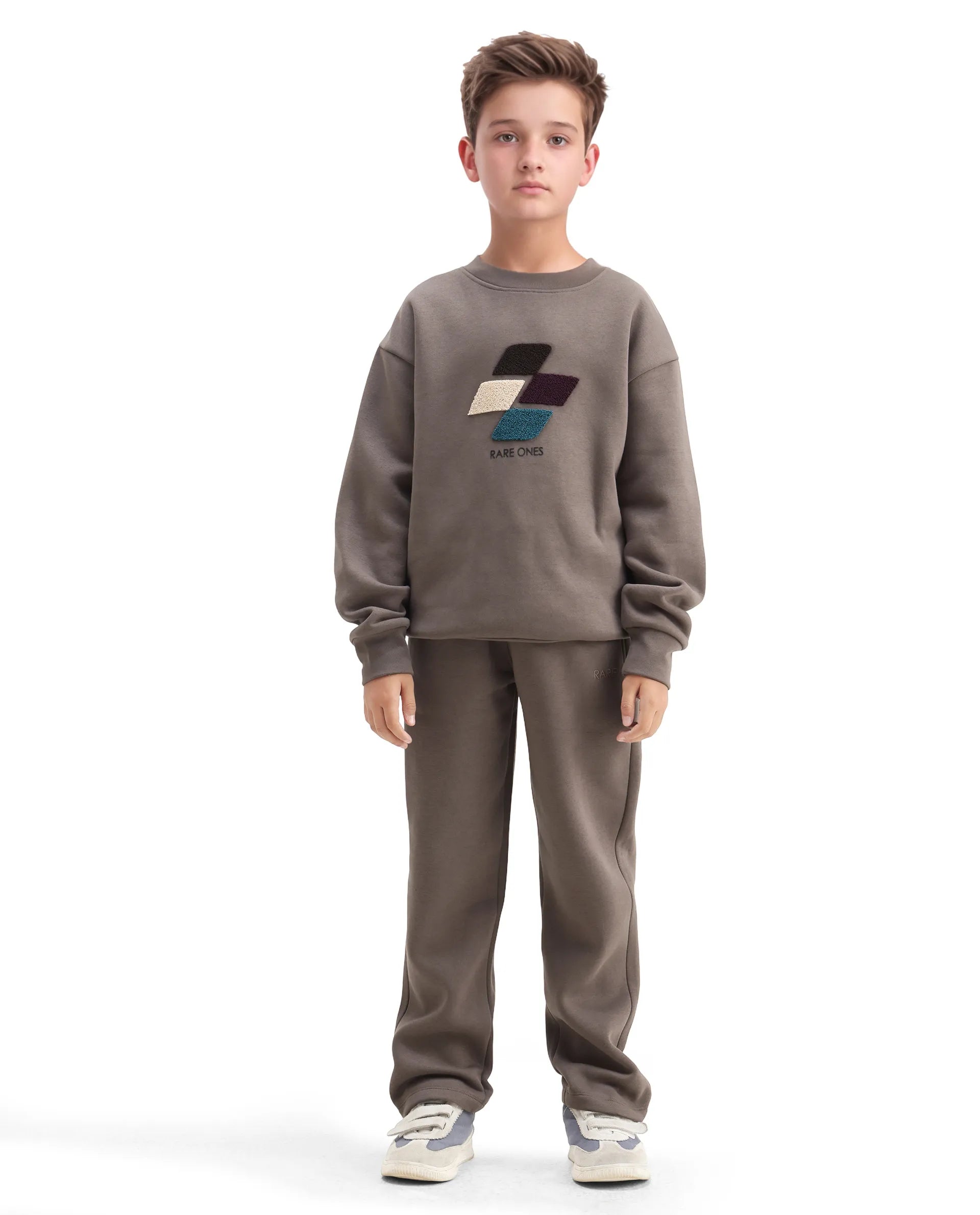 Rare Ones Kids Drew Light Grey Cotton Blend Embroidered Oversized Sweatshirt