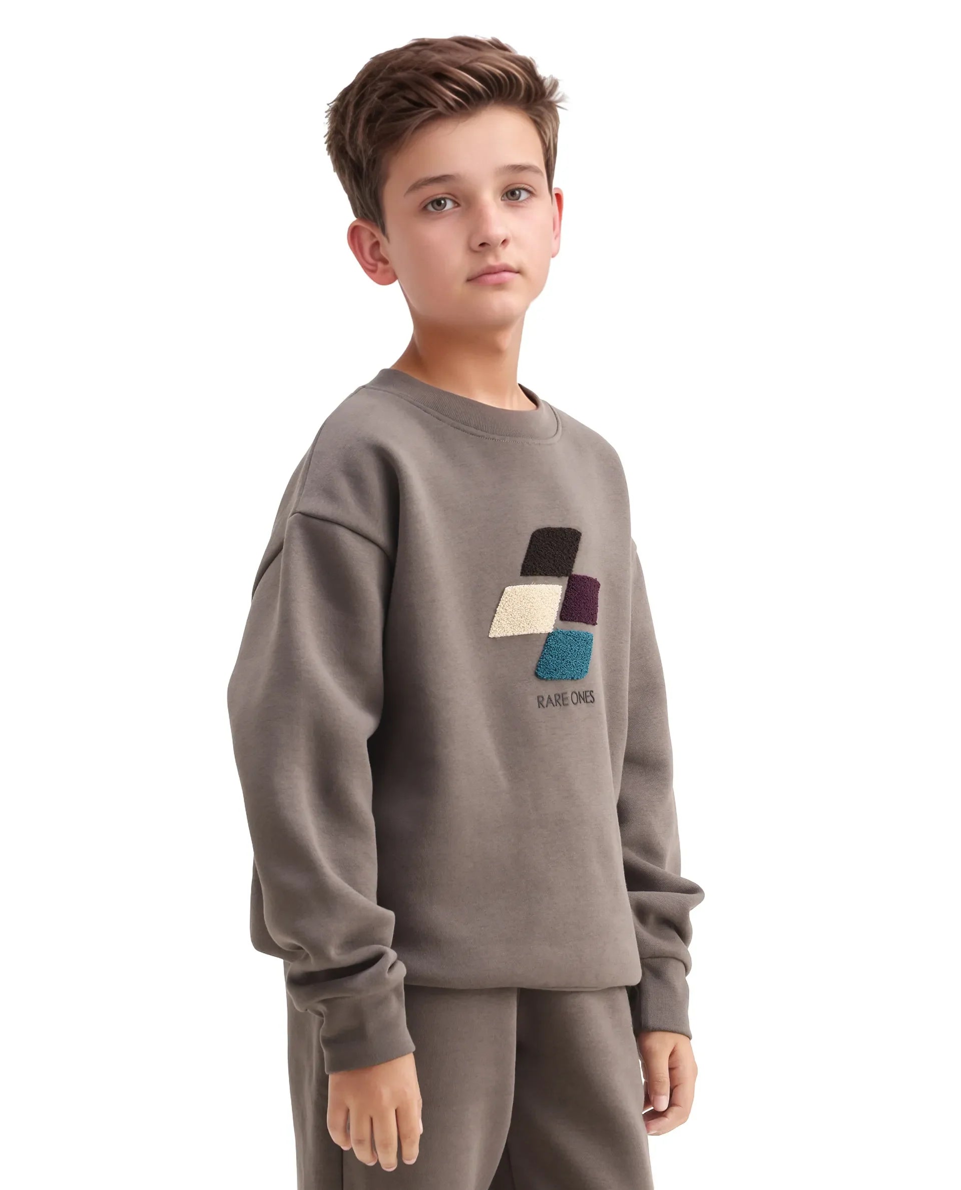 Rare Ones Kids Drew Light Grey Cotton Blend Embroidered Oversized Sweatshirt