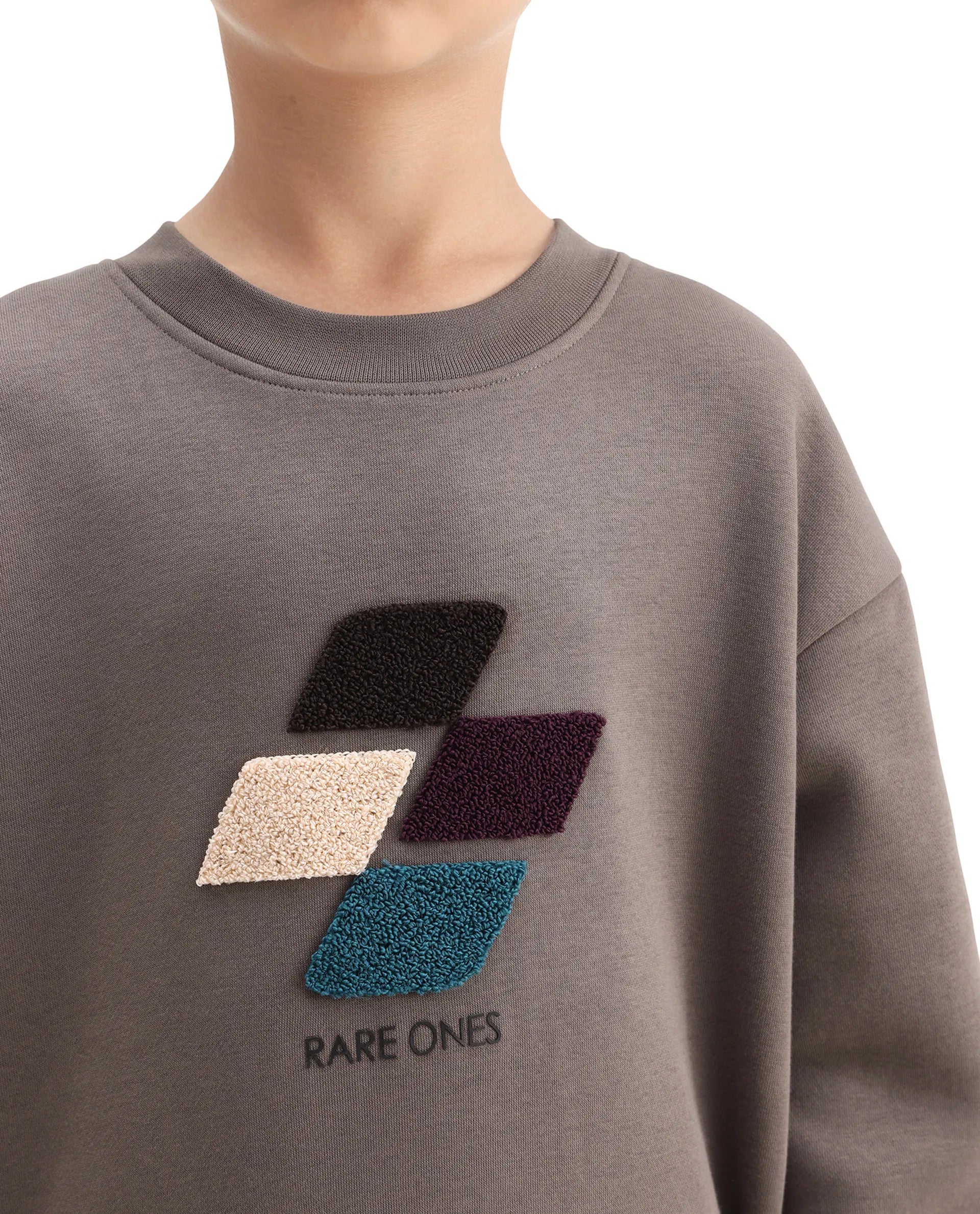 Rare Ones Kids Drew Light Grey Cotton Blend Embroidered Oversized Sweatshirt