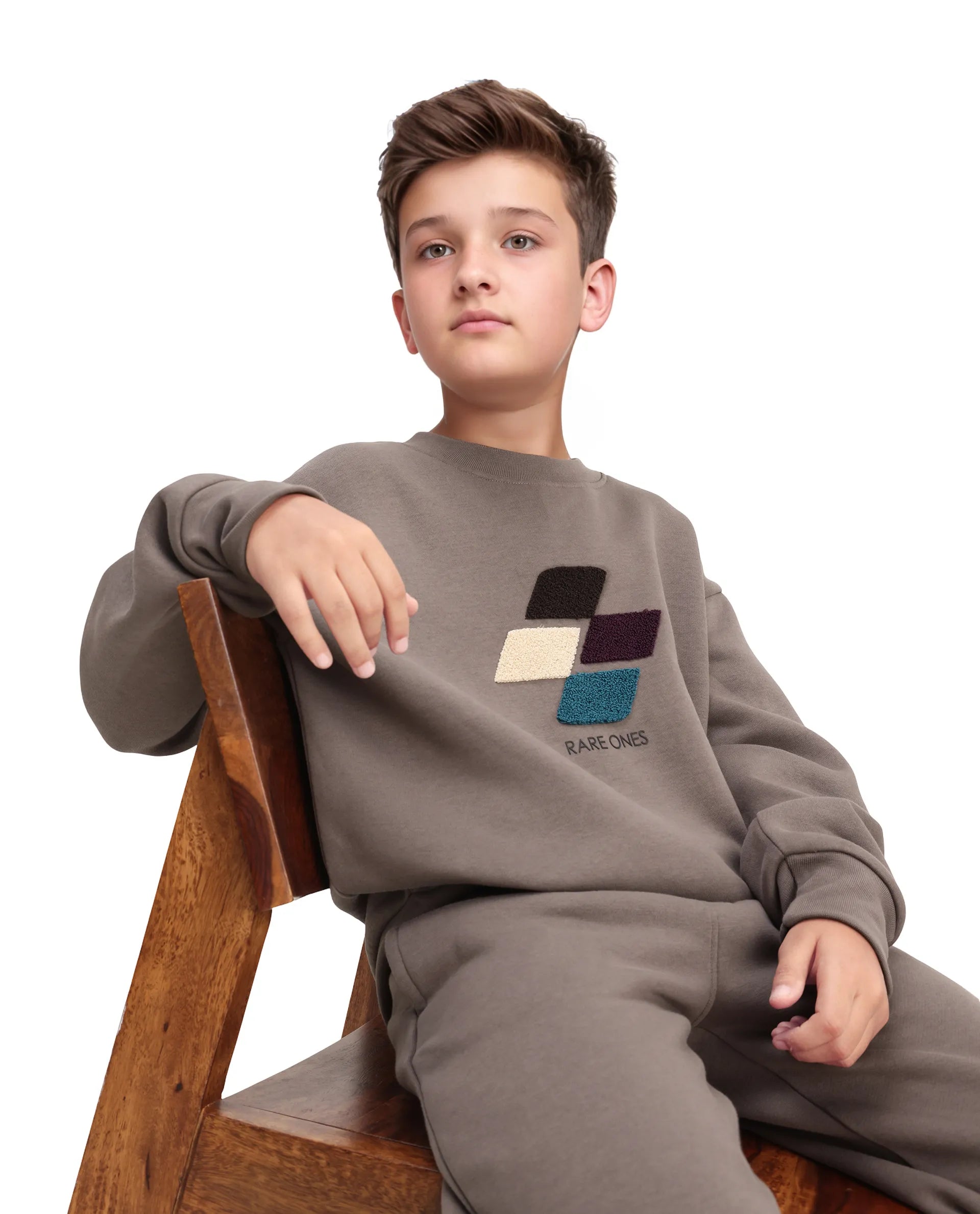 Rare Ones Kids Drew Light Grey Cotton Blend Embroidered Oversized Sweatshirt