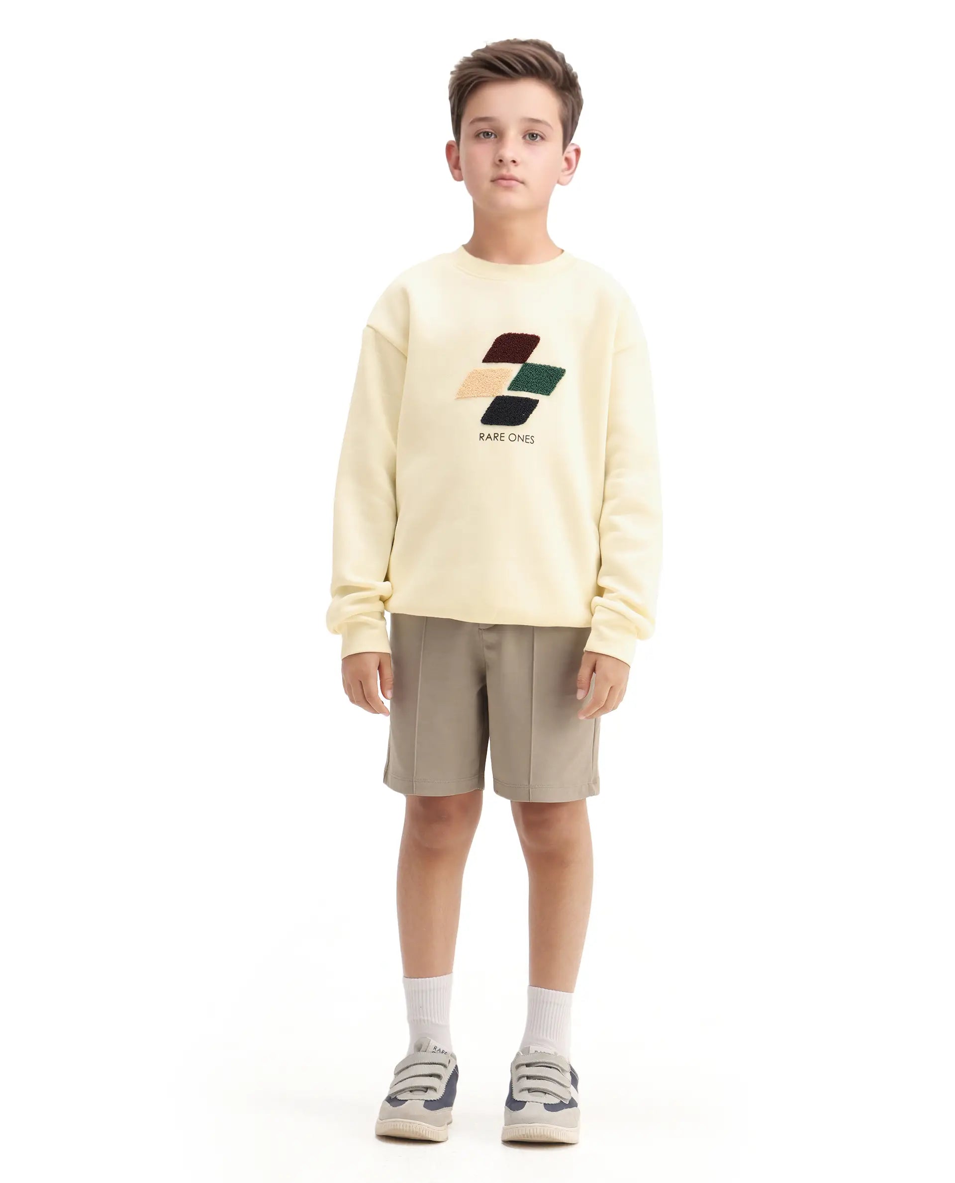 Rare Ones Kids Drew Off White Cotton Blend Embroidered Oversized Sweatshirt