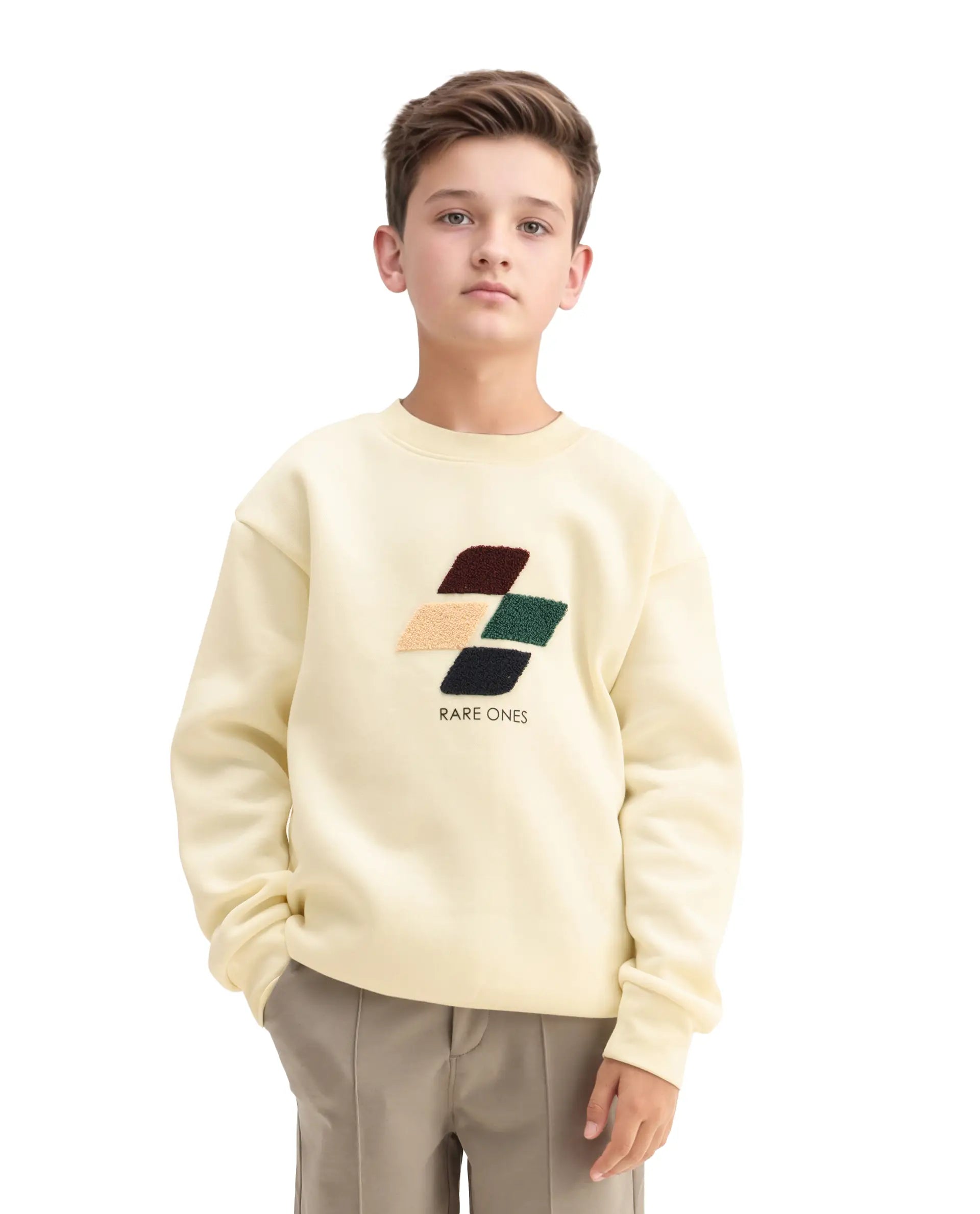 Rare Ones Kids Drew Off White Cotton Blend Embroidered Oversized Sweatshirt