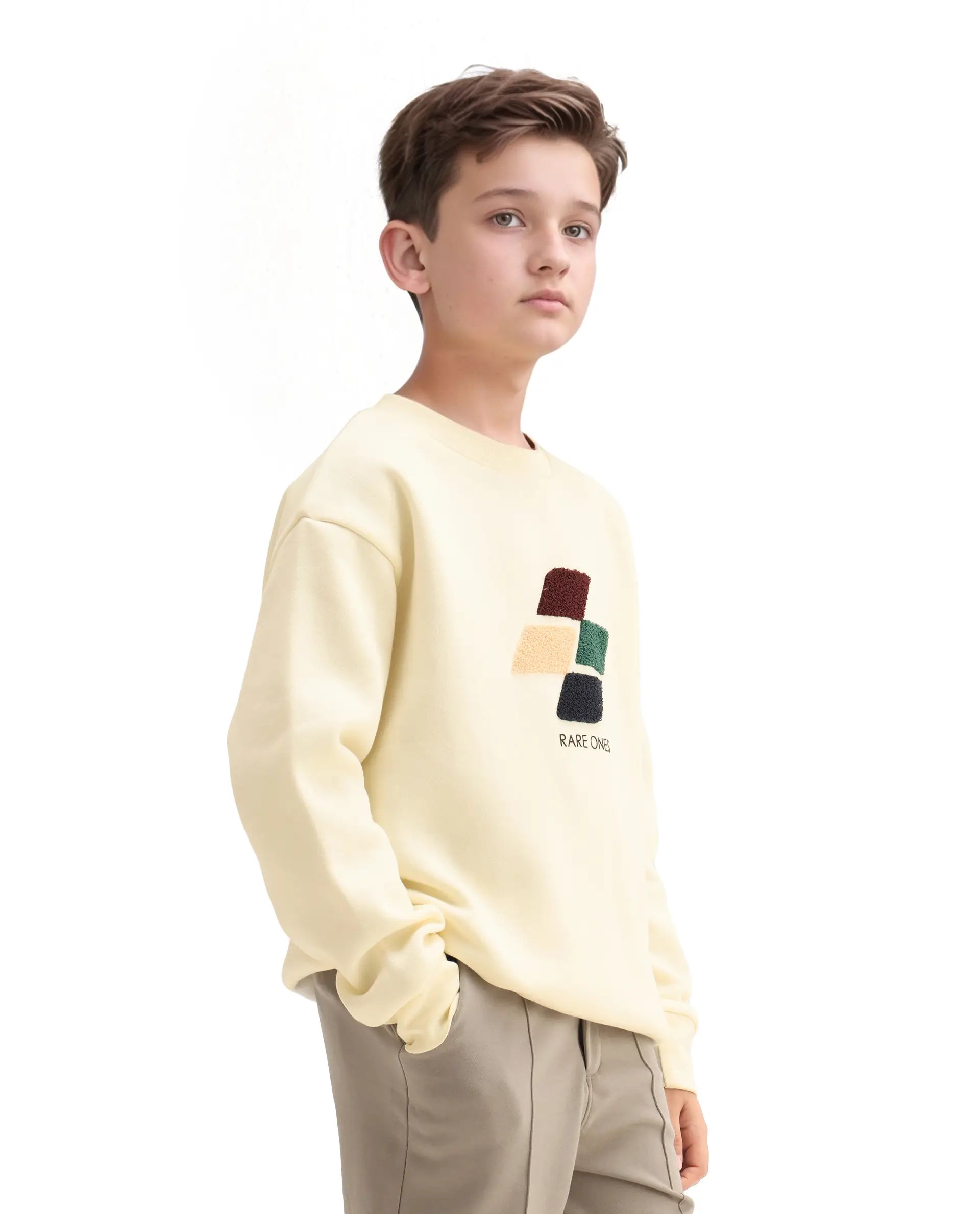 Rare Ones Kids Drew Off White Cotton Blend Embroidered Oversized Sweatshirt