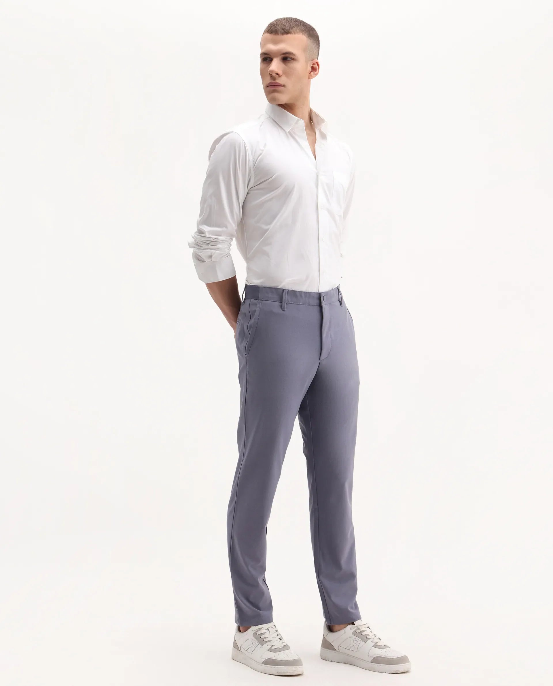 Rare Rabbit Men's Driver-2 Dusky Purple Polyester Blend Plain Regular Fit Trouser