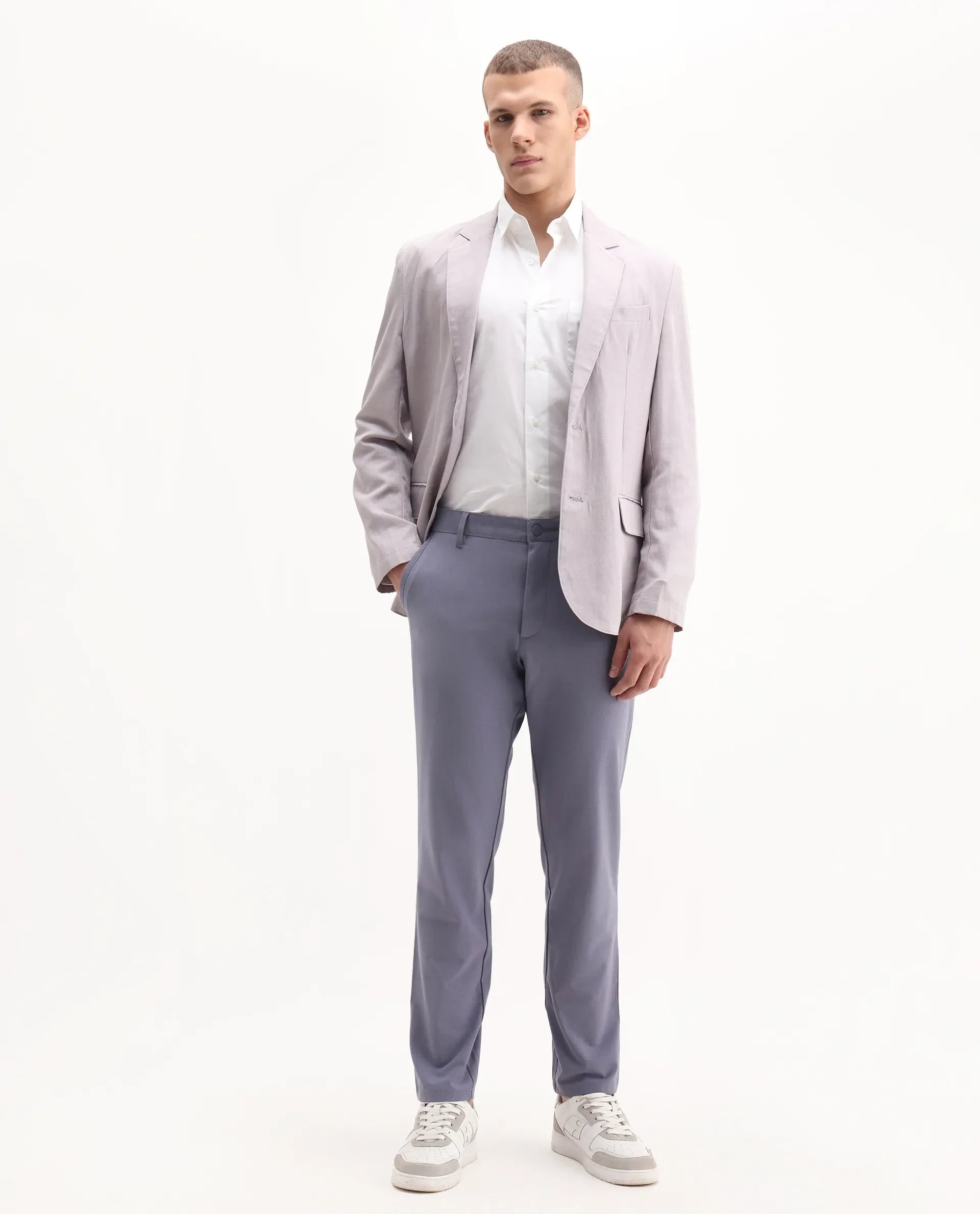 Rare Rabbit Men's Driver-2 Dusky Purple Polyester Blend Plain Regular Fit Trouser