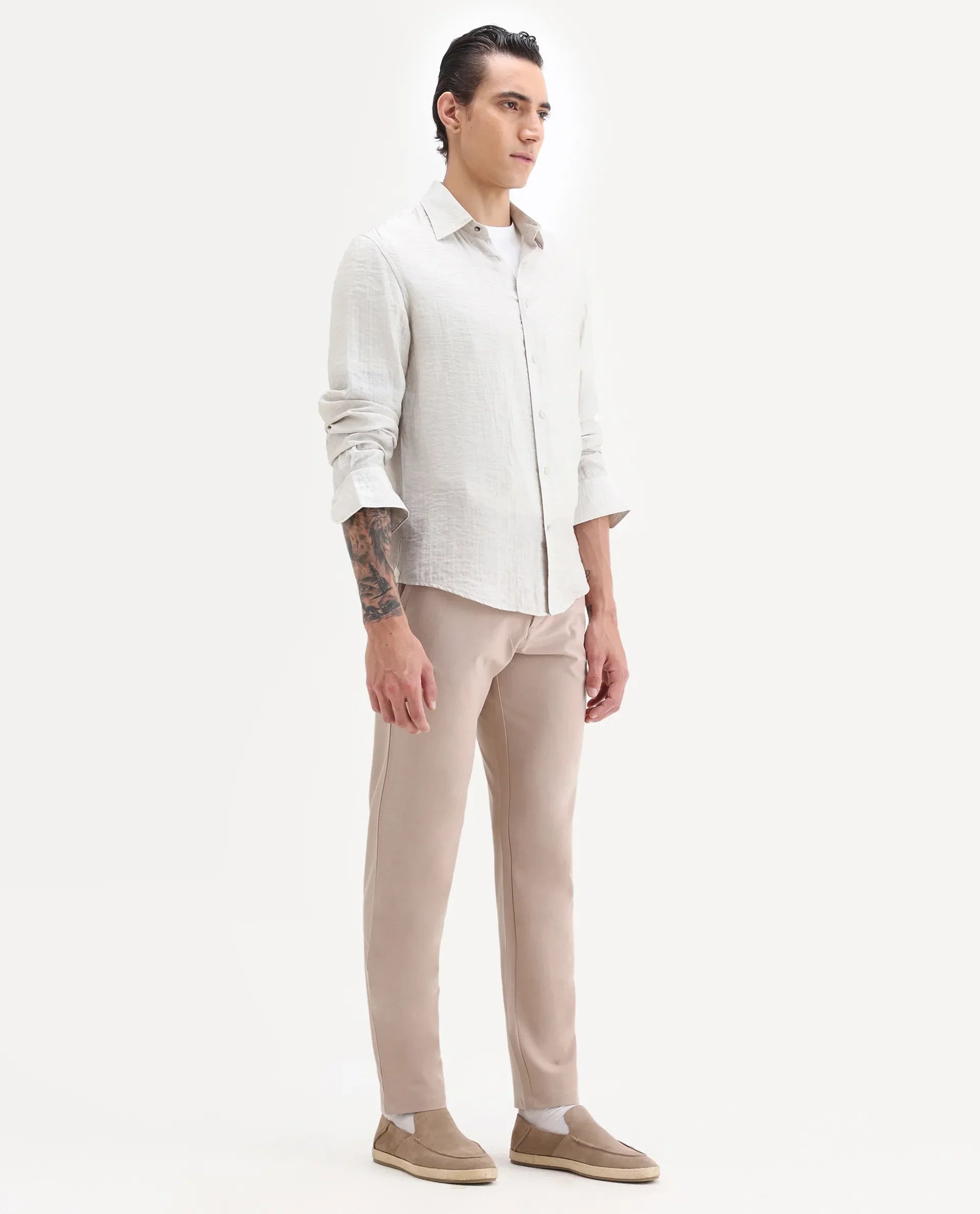 Rare Rabbit Men's Driver-2 Peach Polyester Blend Plain Regular Fit Trouser