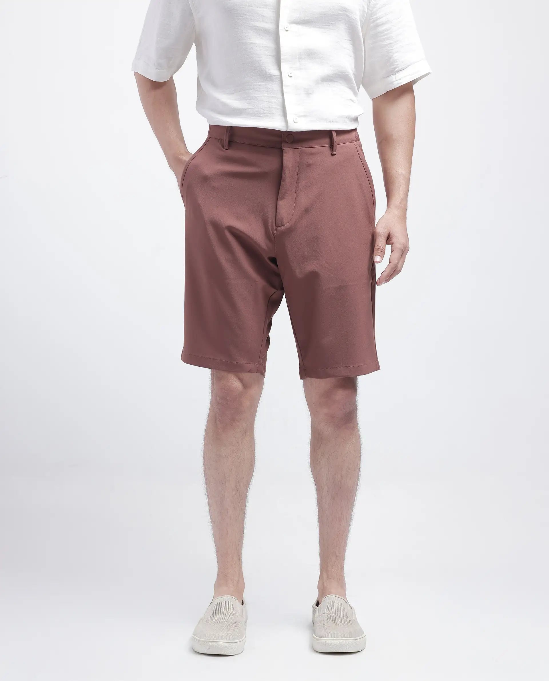 Rare Rabbit Men's Drivo Dusky Rust Cotton Blend Plain Regular Fit Shorts