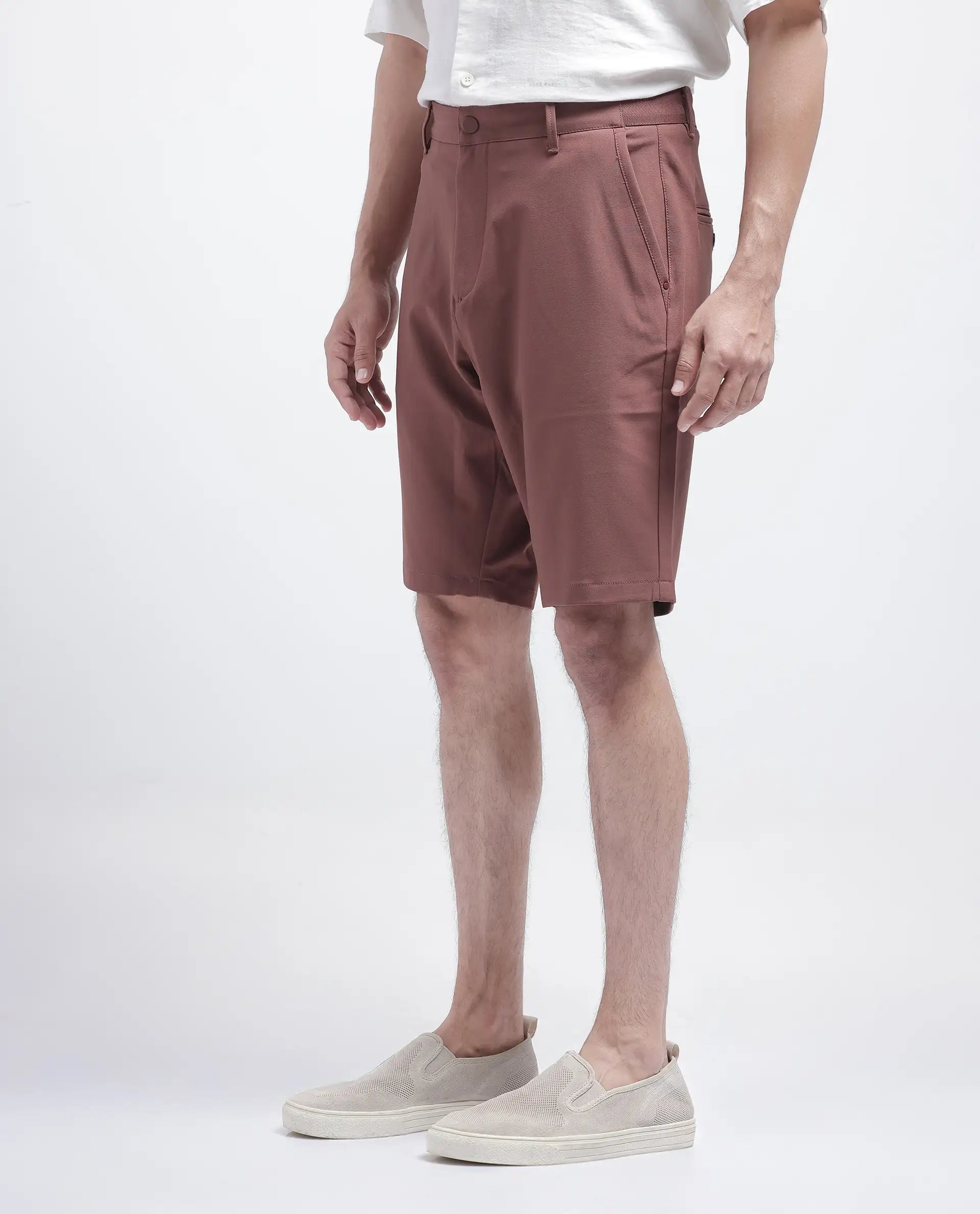 Rare Rabbit Men's Drivo Dusky Rust Cotton Blend Plain Regular Fit Shorts