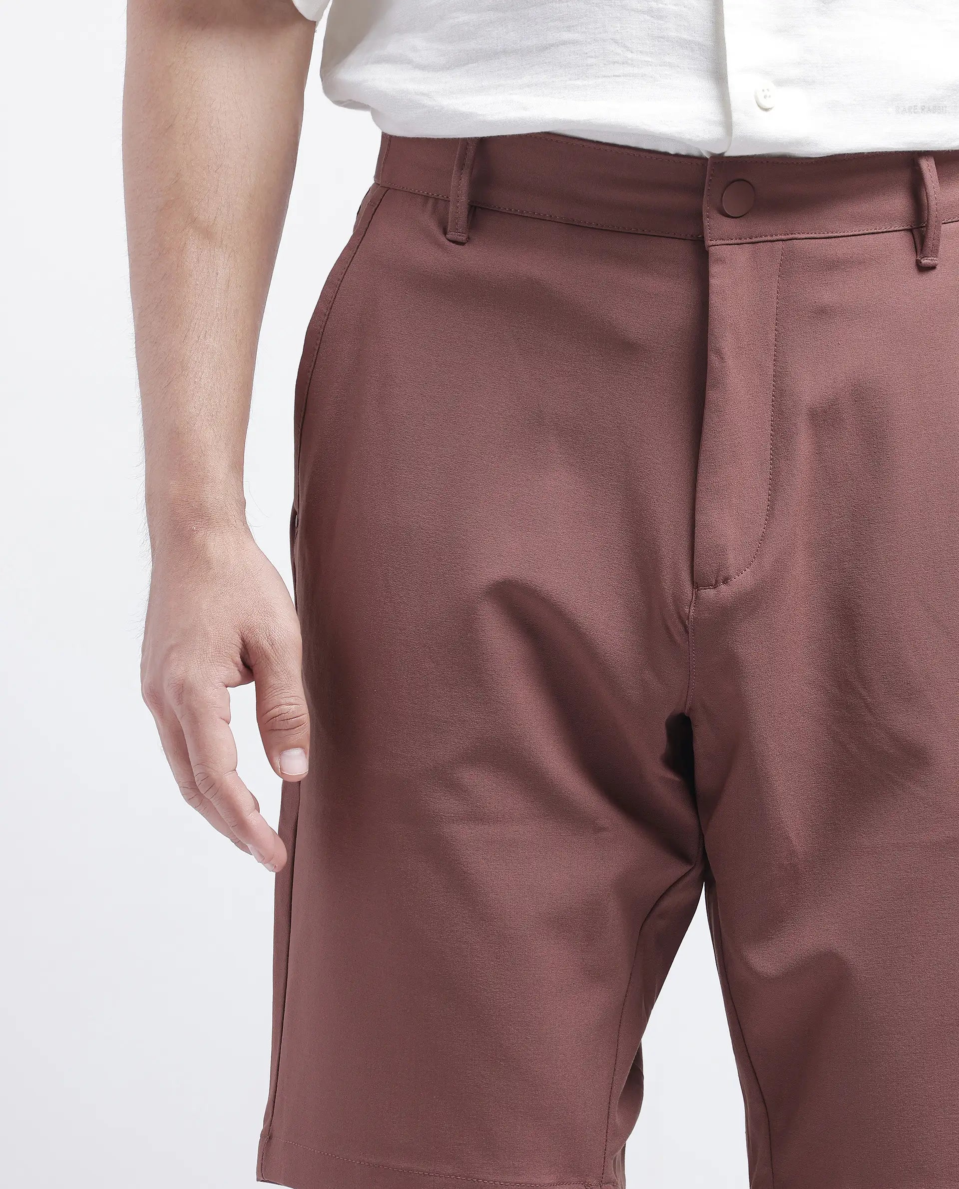 Rare Rabbit Men's Drivo Dusky Rust Cotton Blend Plain Regular Fit Shorts