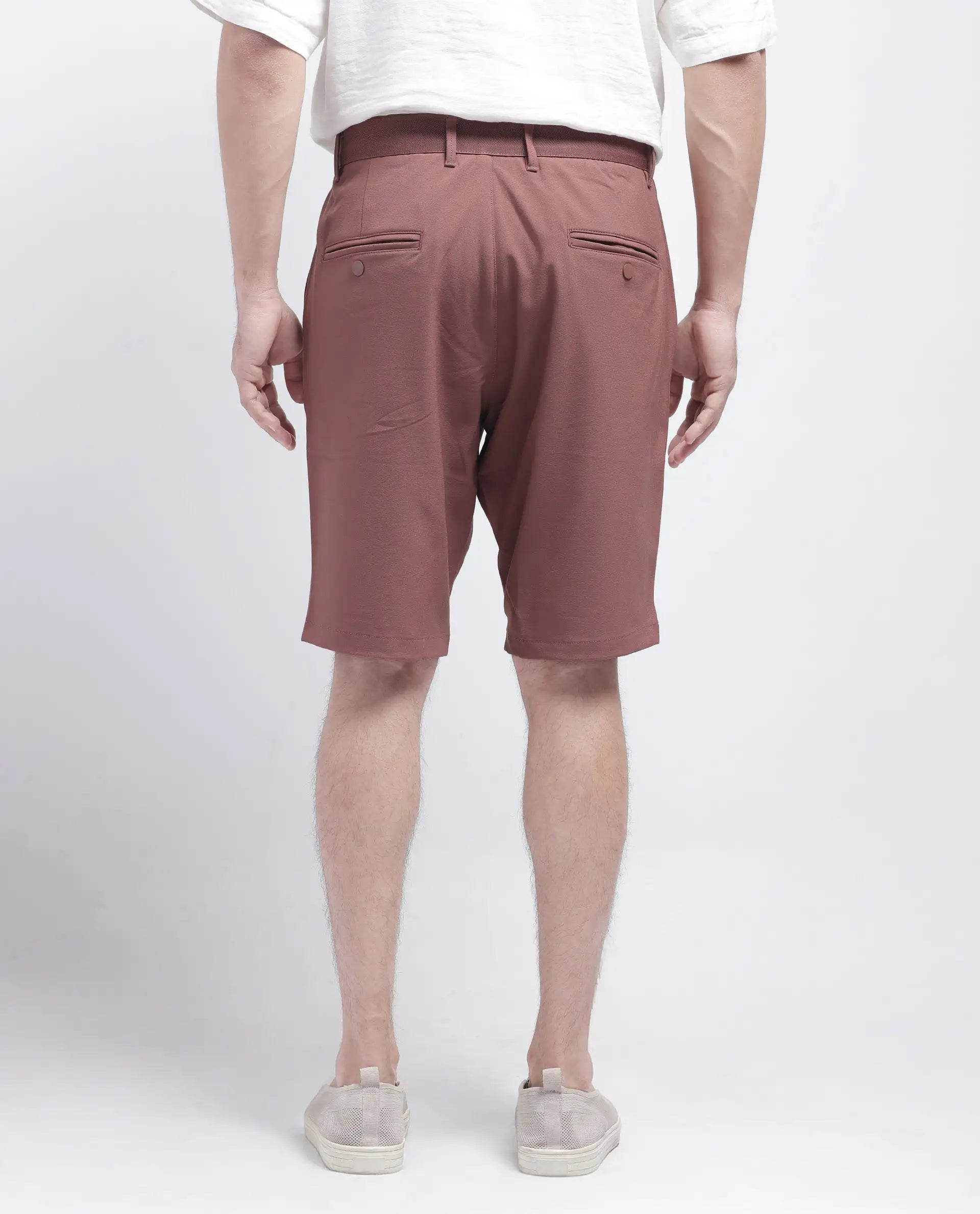 Rare Rabbit Men's Drivo Dusky Rust Cotton Blend Plain Regular Fit Shorts