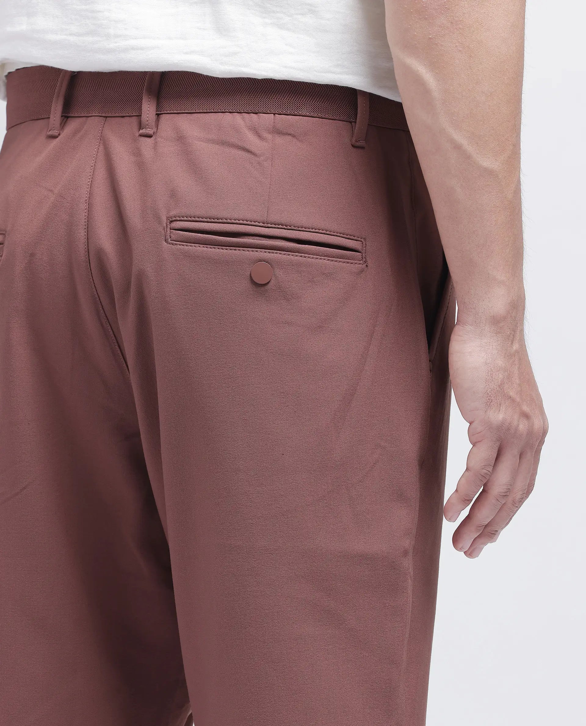 Rare Rabbit Men's Drivo Dusky Rust Cotton Blend Plain Regular Fit Shorts