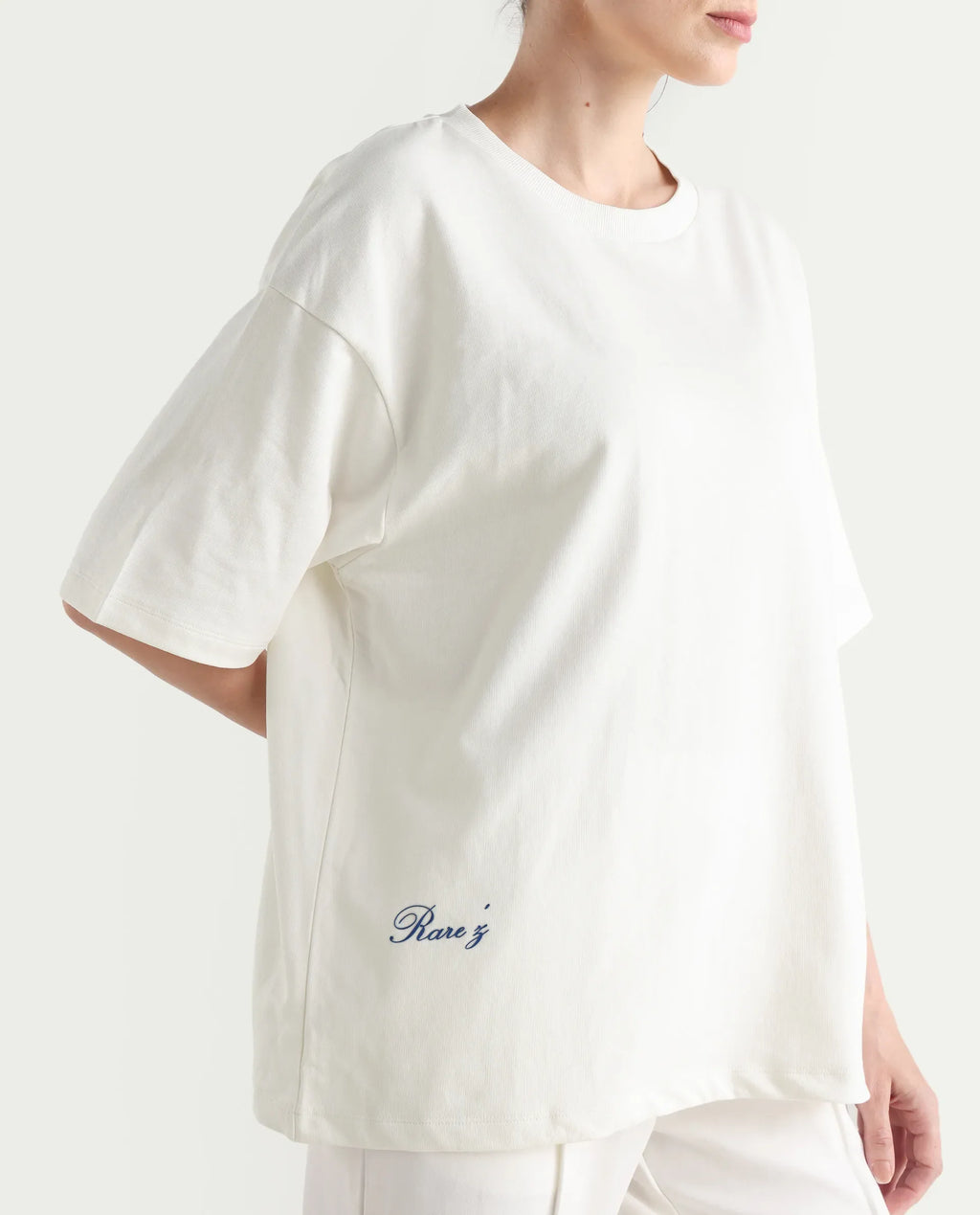 Rareism Women's Droako Off White Cotton Graphic Print Oversized T-Shirt