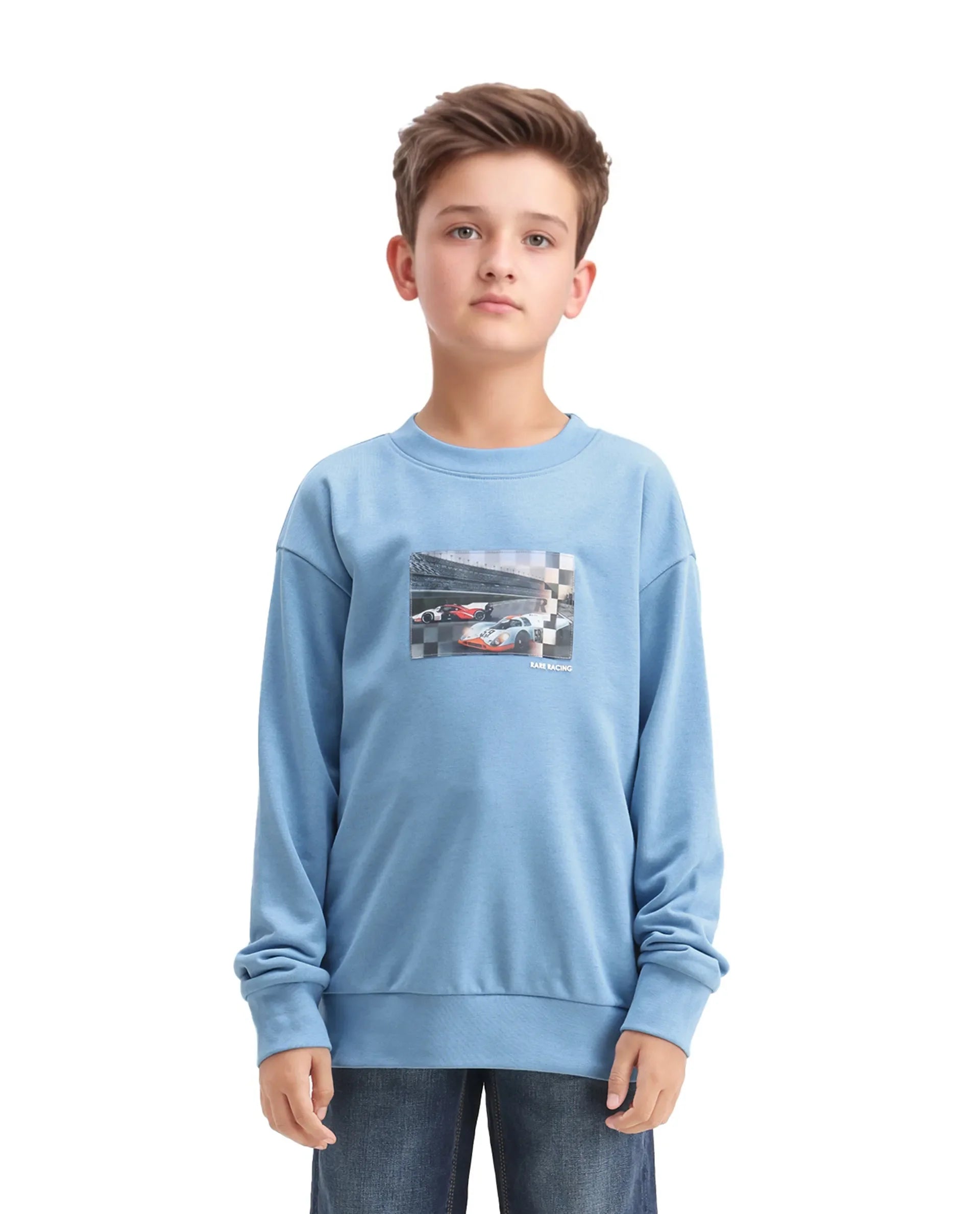 Rare Ones Kids Dune Pastel Blue Cotton Blend Sticker Print Oversized Sweatshirt