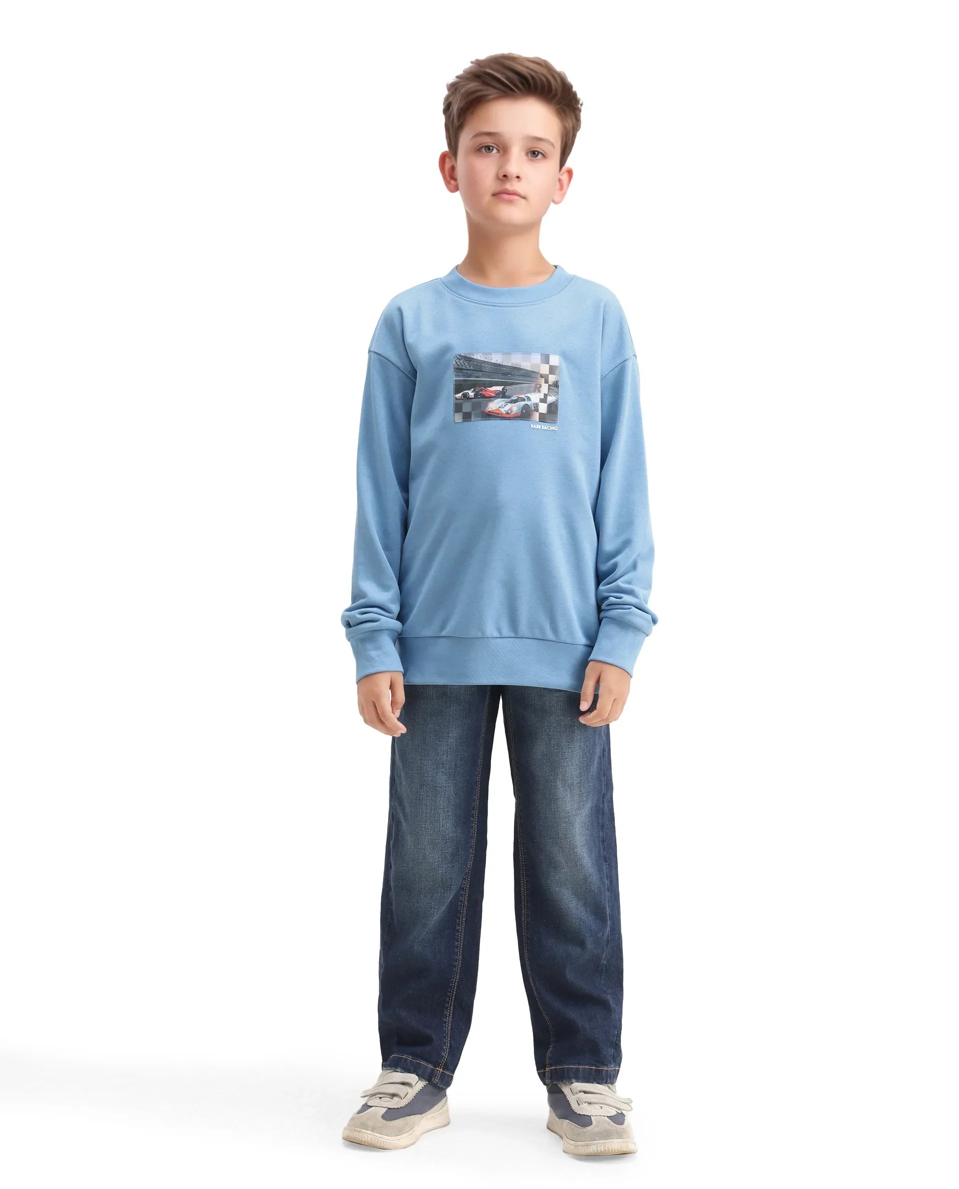 Rare Ones Kids Dune Pastel Blue Cotton Blend Sticker Print Oversized Sweatshirt