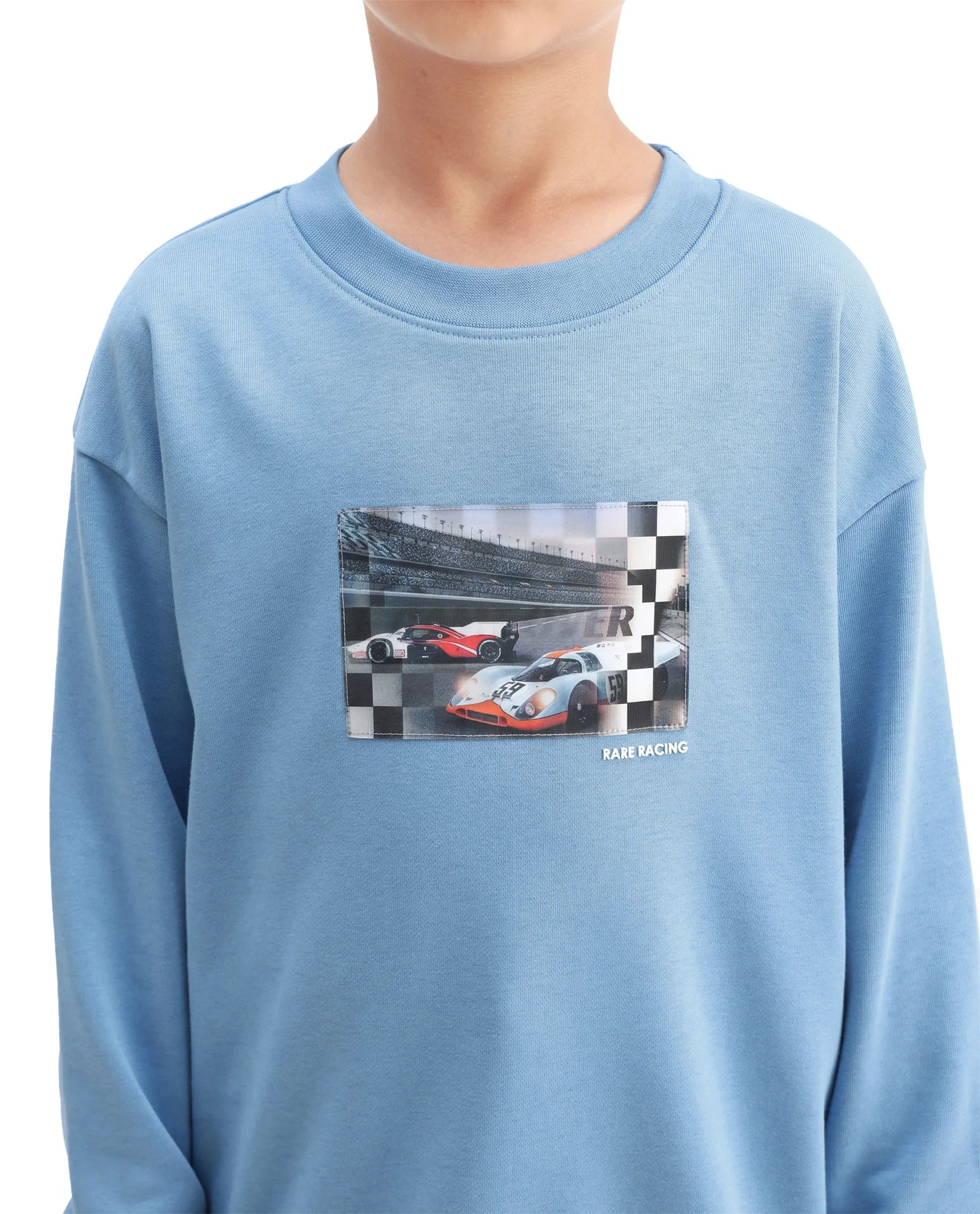 Rare Ones Kids Dune Pastel Blue Cotton Blend Sticker Print Oversized Sweatshirt