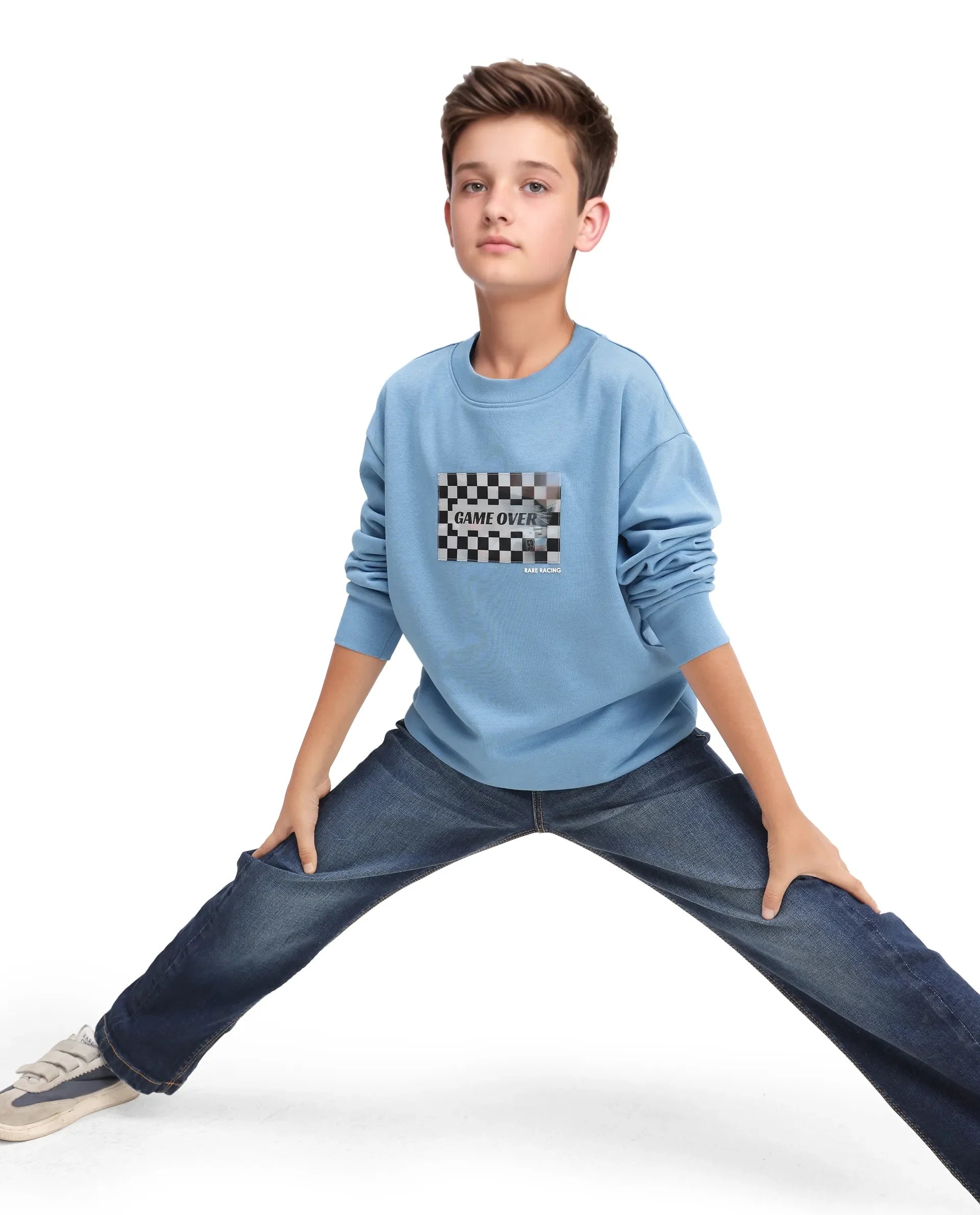 Rare Ones Kids Dune Pastel Blue Cotton Blend Sticker Print Oversized Sweatshirt