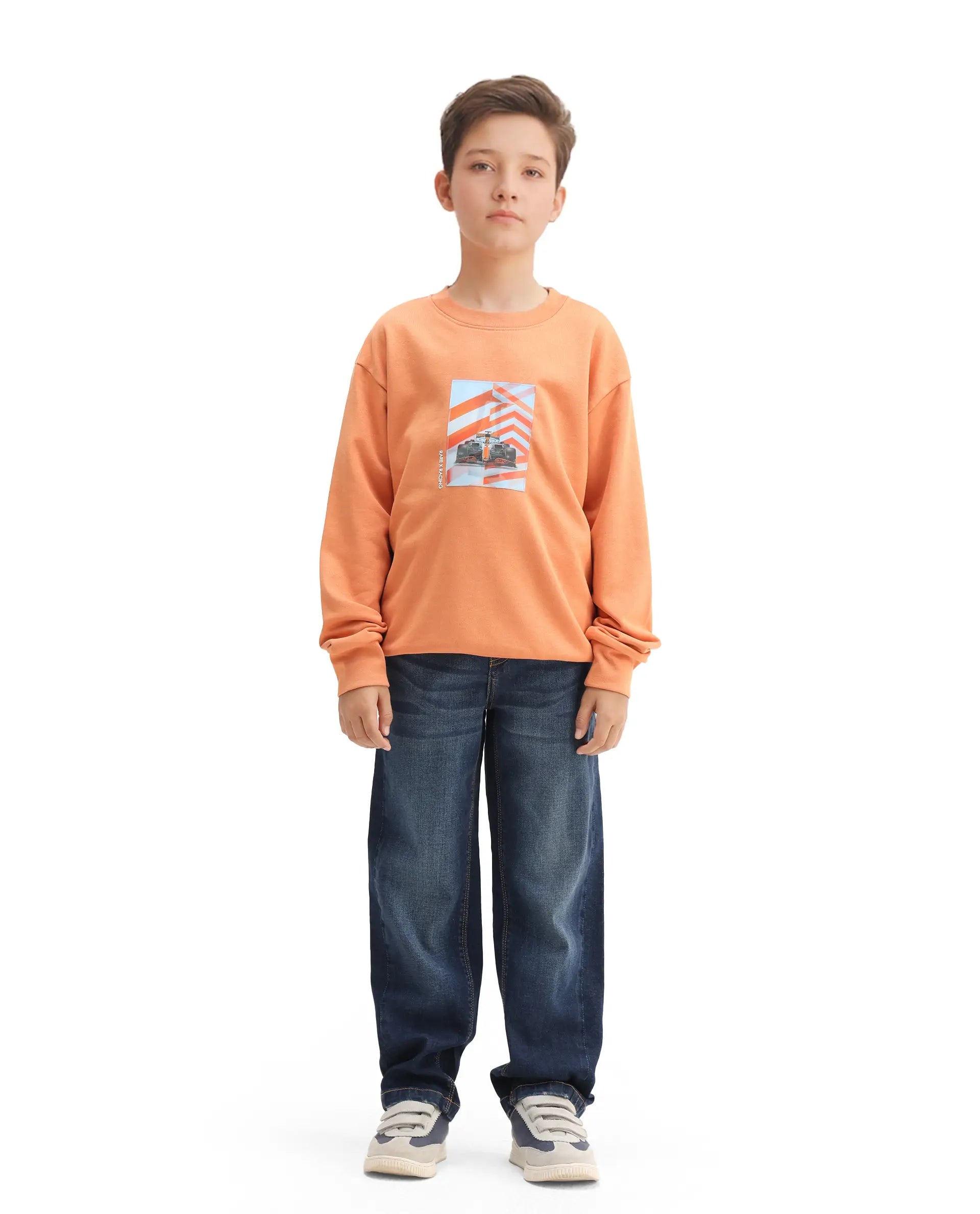 Rare Ones Kids Dune Orange Cotton Blend Sticker Print Oversized Sweatshirt