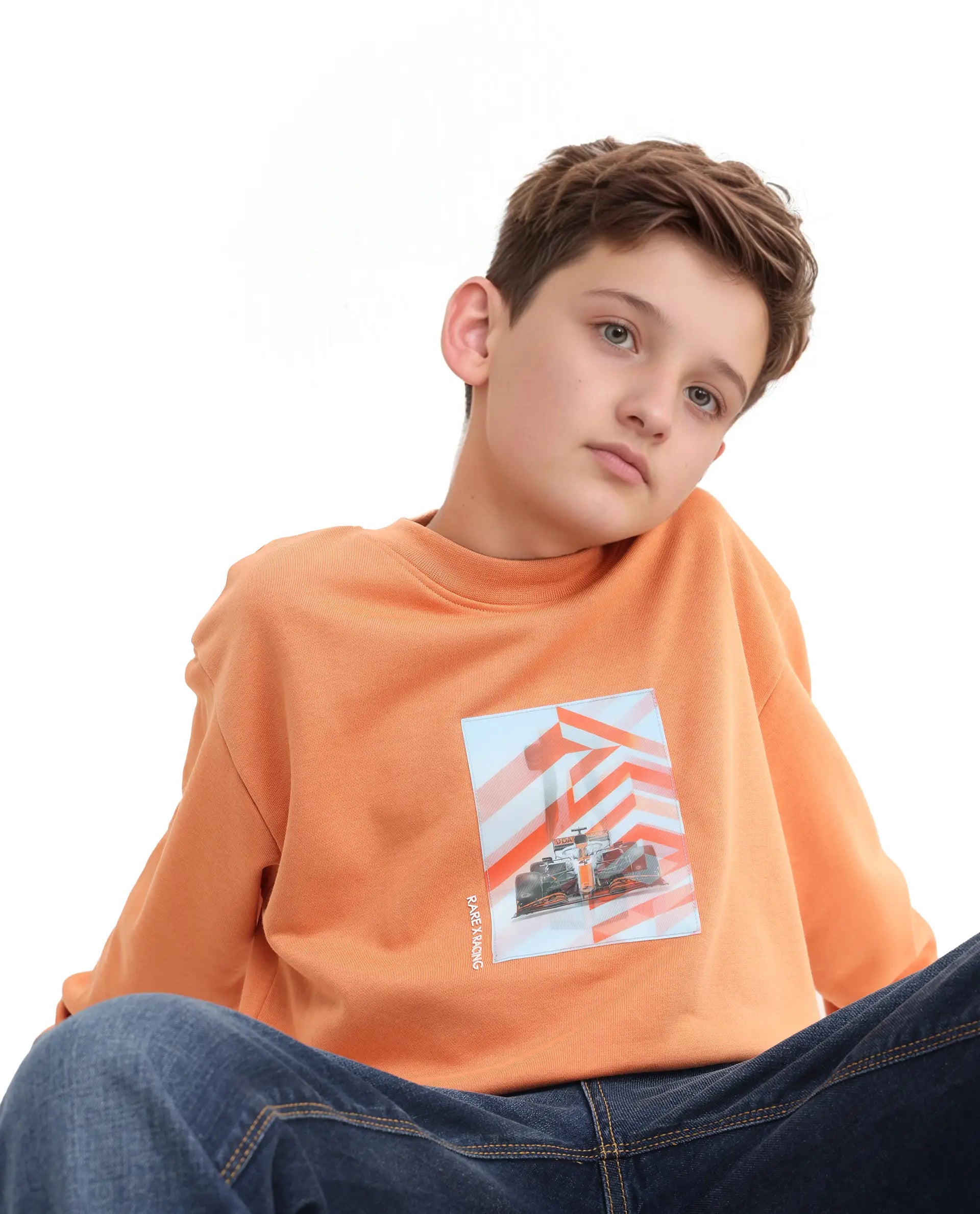 Rare Ones Kids Dune Orange Cotton Blend Sticker Print Oversized Sweatshirt