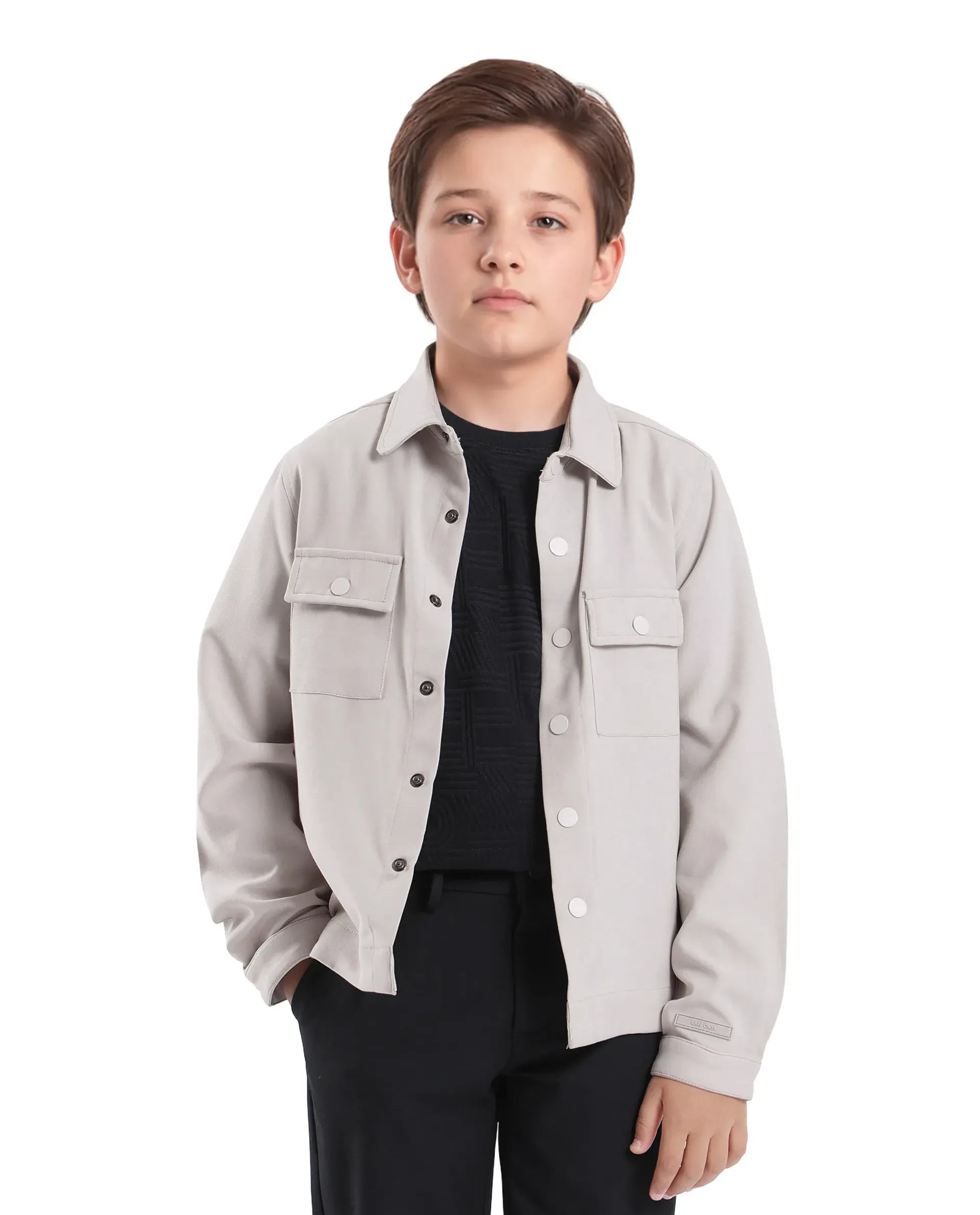 Rare Ones Kids Duno Light Beige Cotton Solid Button Closure Full Sleeve Regular Fit Jacket