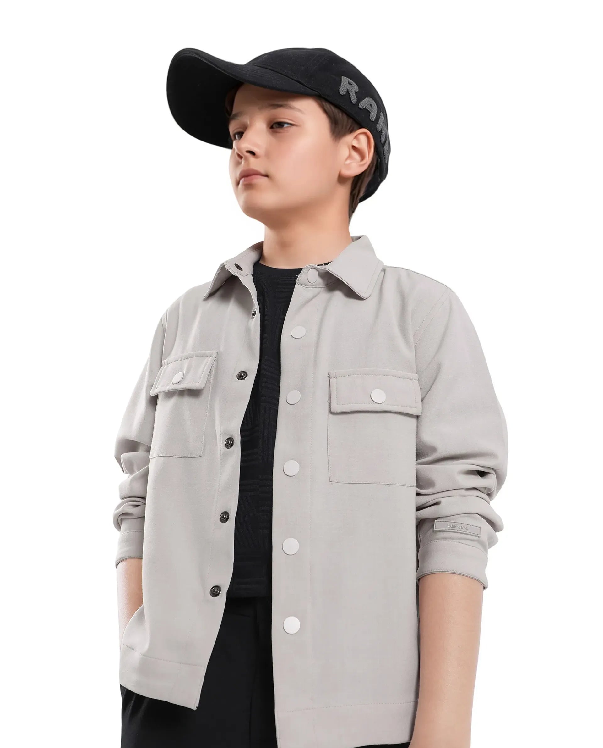 Rare Ones Kids Duno Light Beige Cotton Solid Button Closure Full Sleeve Regular Fit Jacket