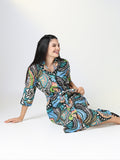 Women's Green Nature Motif Shirt Dress with Belt