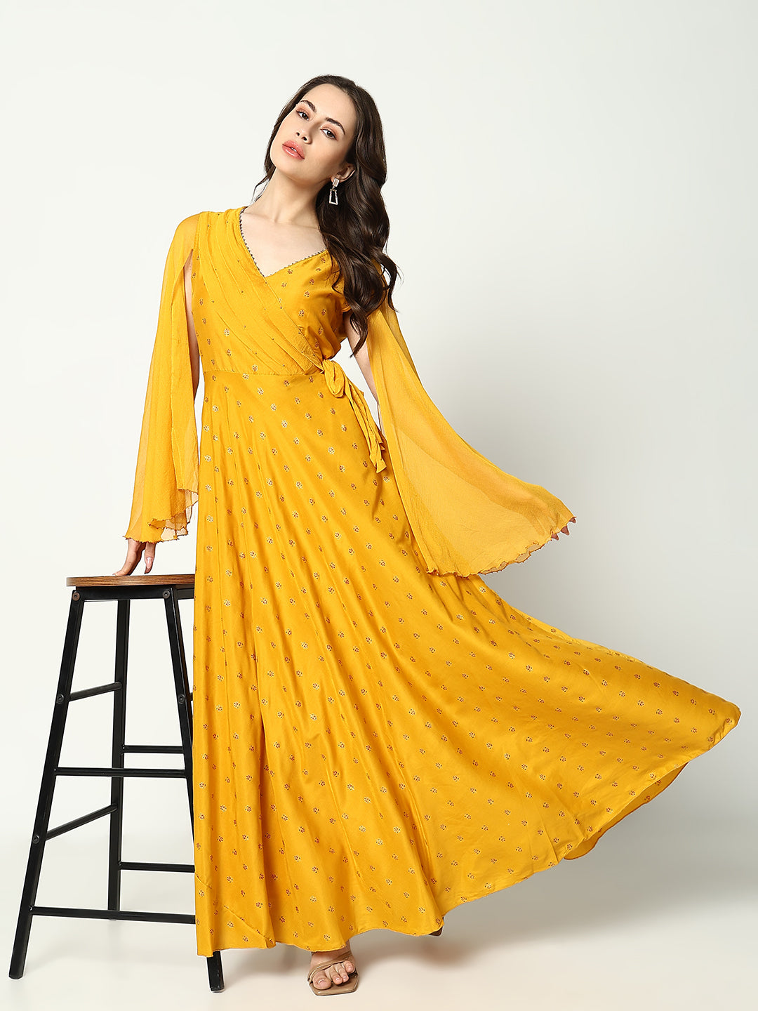 Women's Anarkali Floral Yellow Kurta