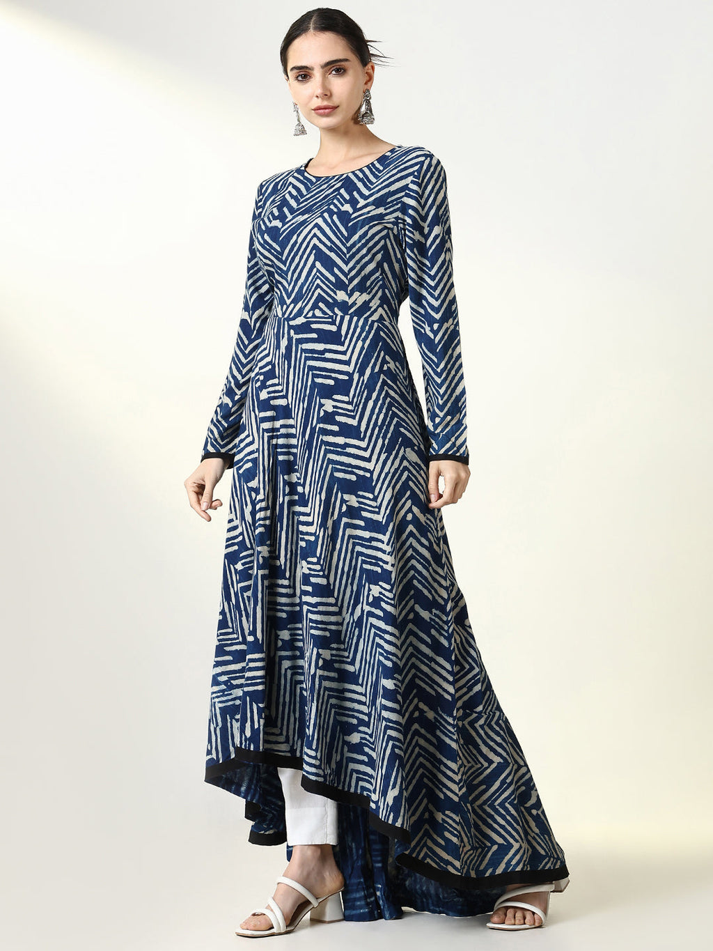 Women's Blue Abstract Anarkali Kurta with Overcoat