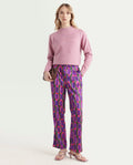 Rareism Women's Eista Purple Polyester Geometric Print Ankle Length Relaxed Fit Trouser