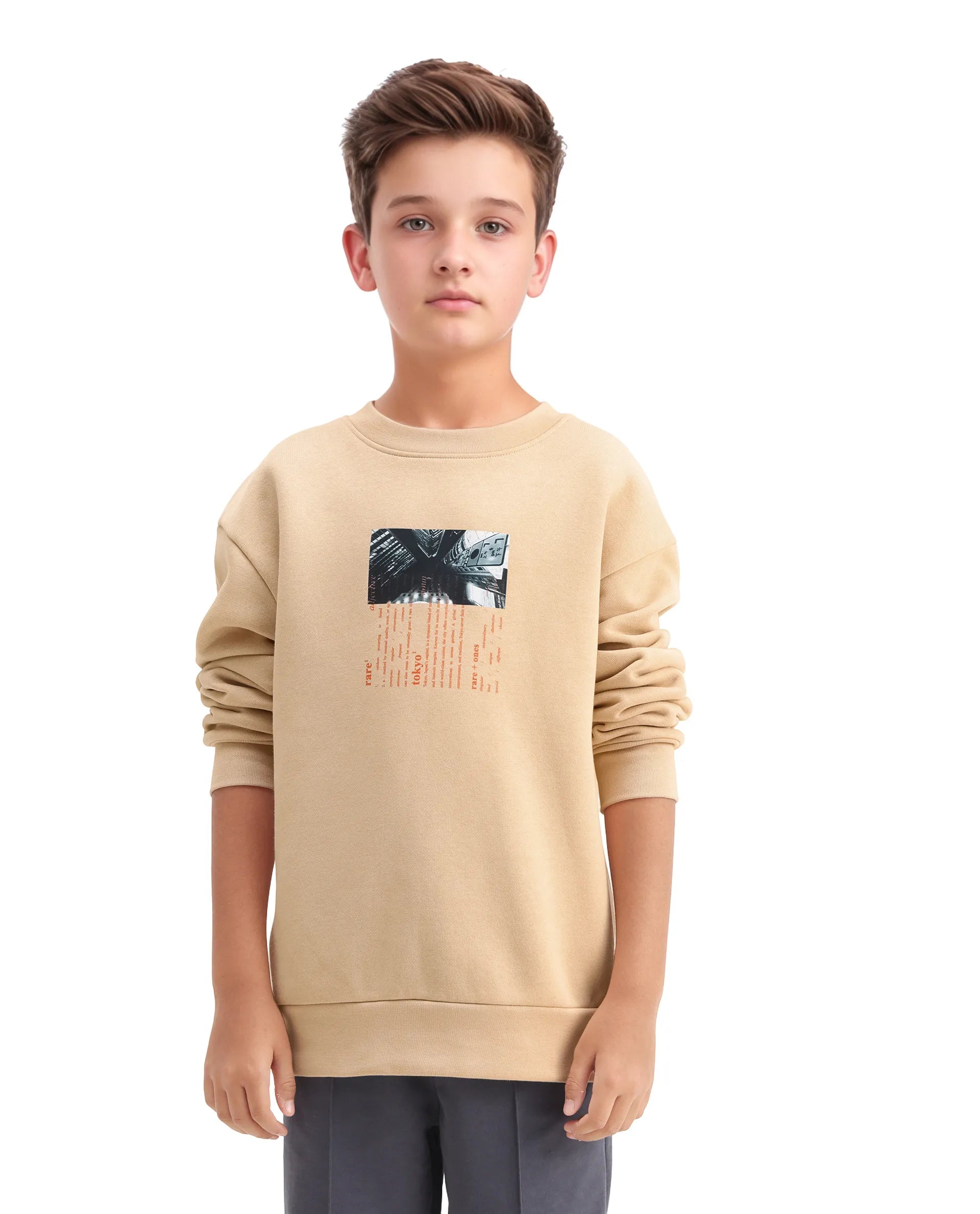 Rare Ones Kids Elio Beige Cotton Blend Digital Print Oversized Sweatshirt