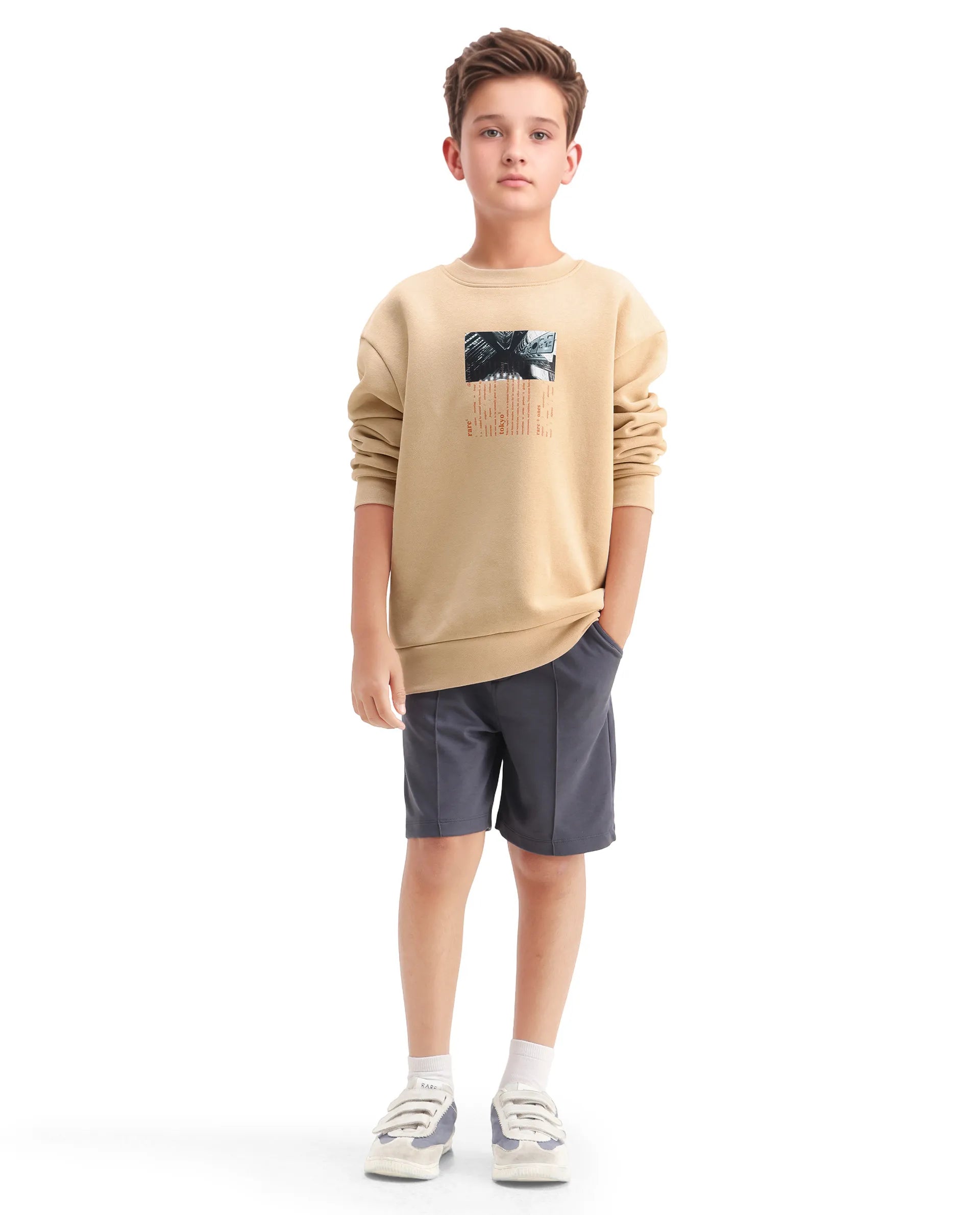 Rare Ones Kids Elio Beige Cotton Blend Digital Print Oversized Sweatshirt