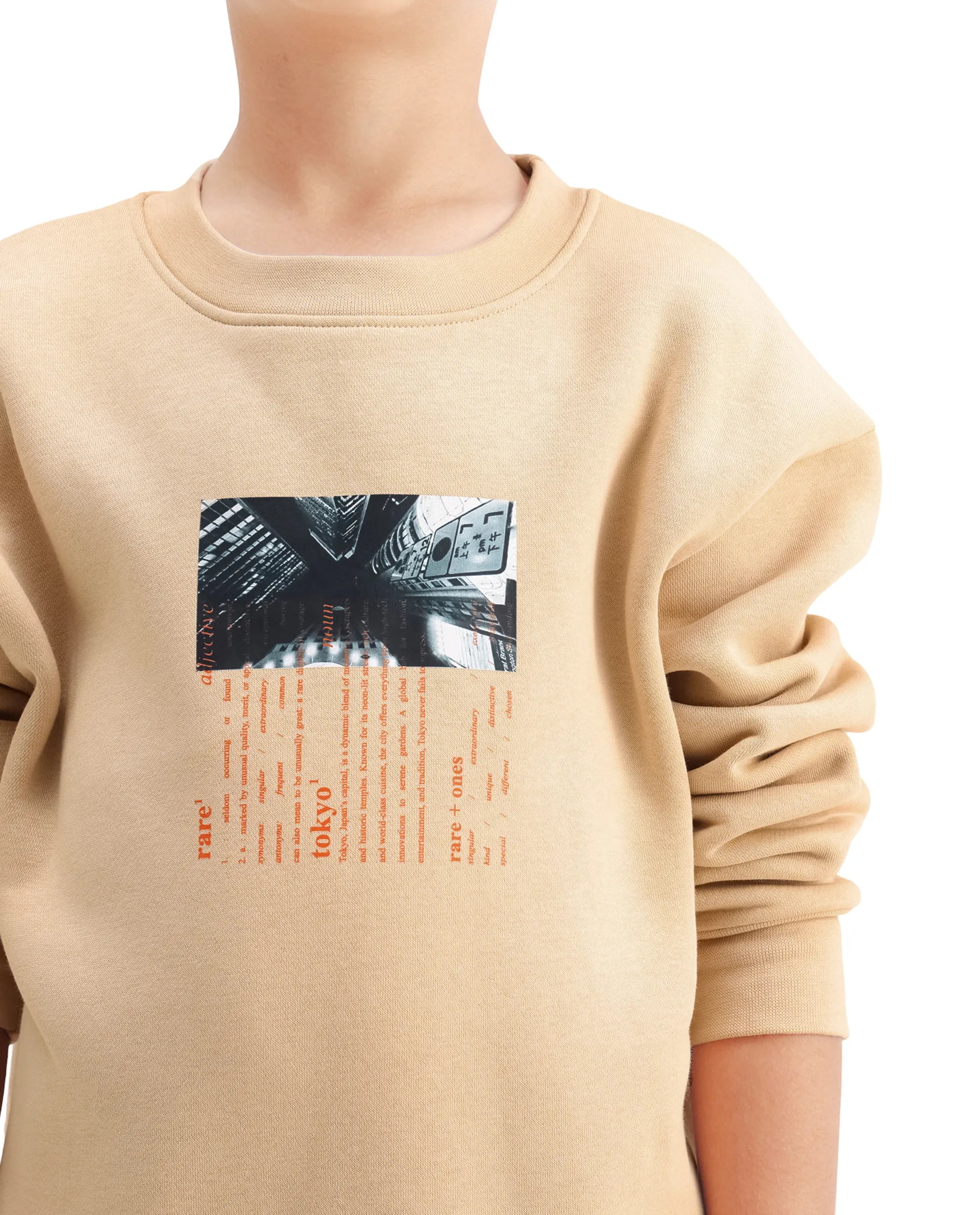 Rare Ones Kids Elio Beige Cotton Blend Digital Print Oversized Sweatshirt