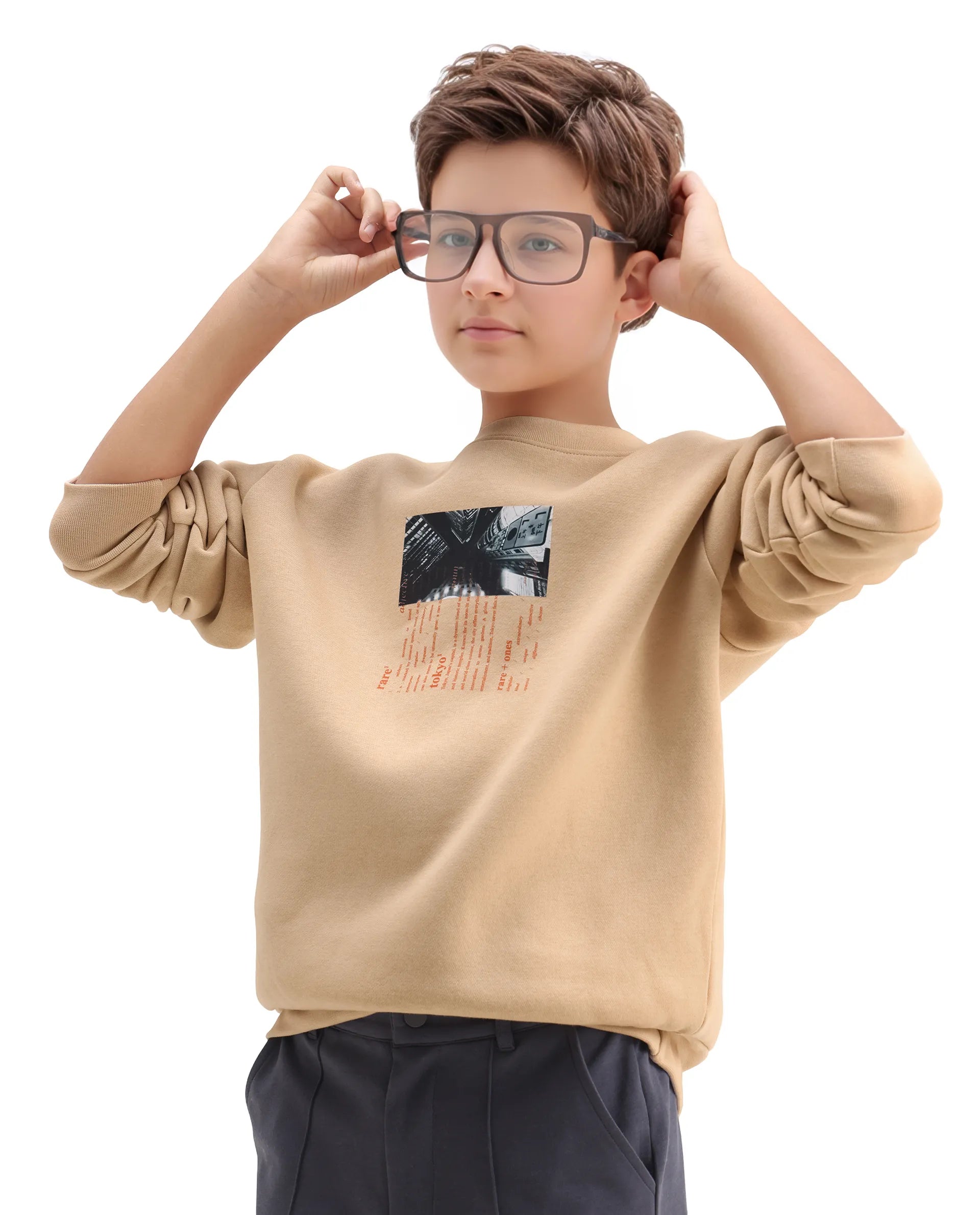 Rare Ones Kids Elio Beige Cotton Blend Digital Print Oversized Sweatshirt
