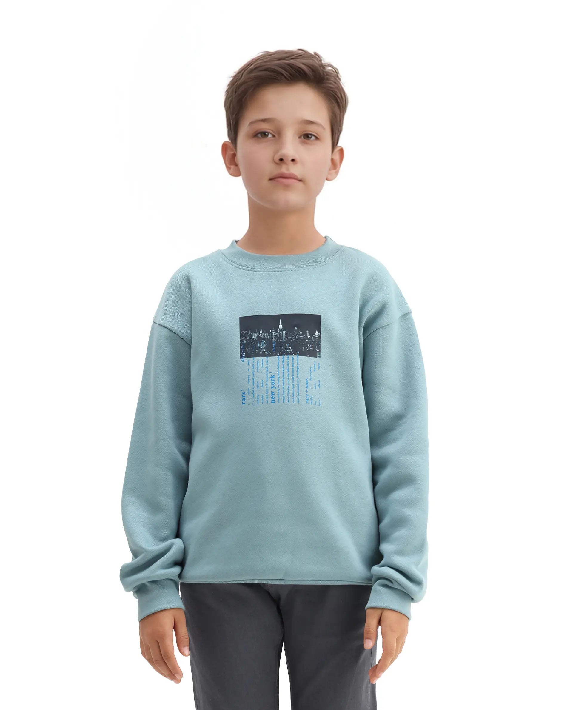 Rare Ones Kids Elio Light Blue Cotton Blend Digital Print Oversized Sweatshirt