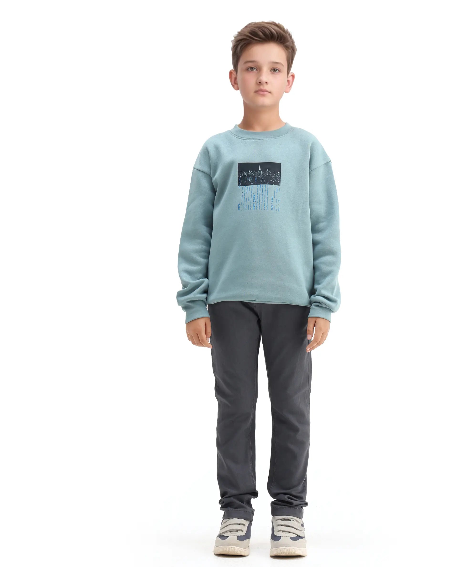 Rare Ones Kids Elio Light Blue Cotton Blend Digital Print Oversized Sweatshirt