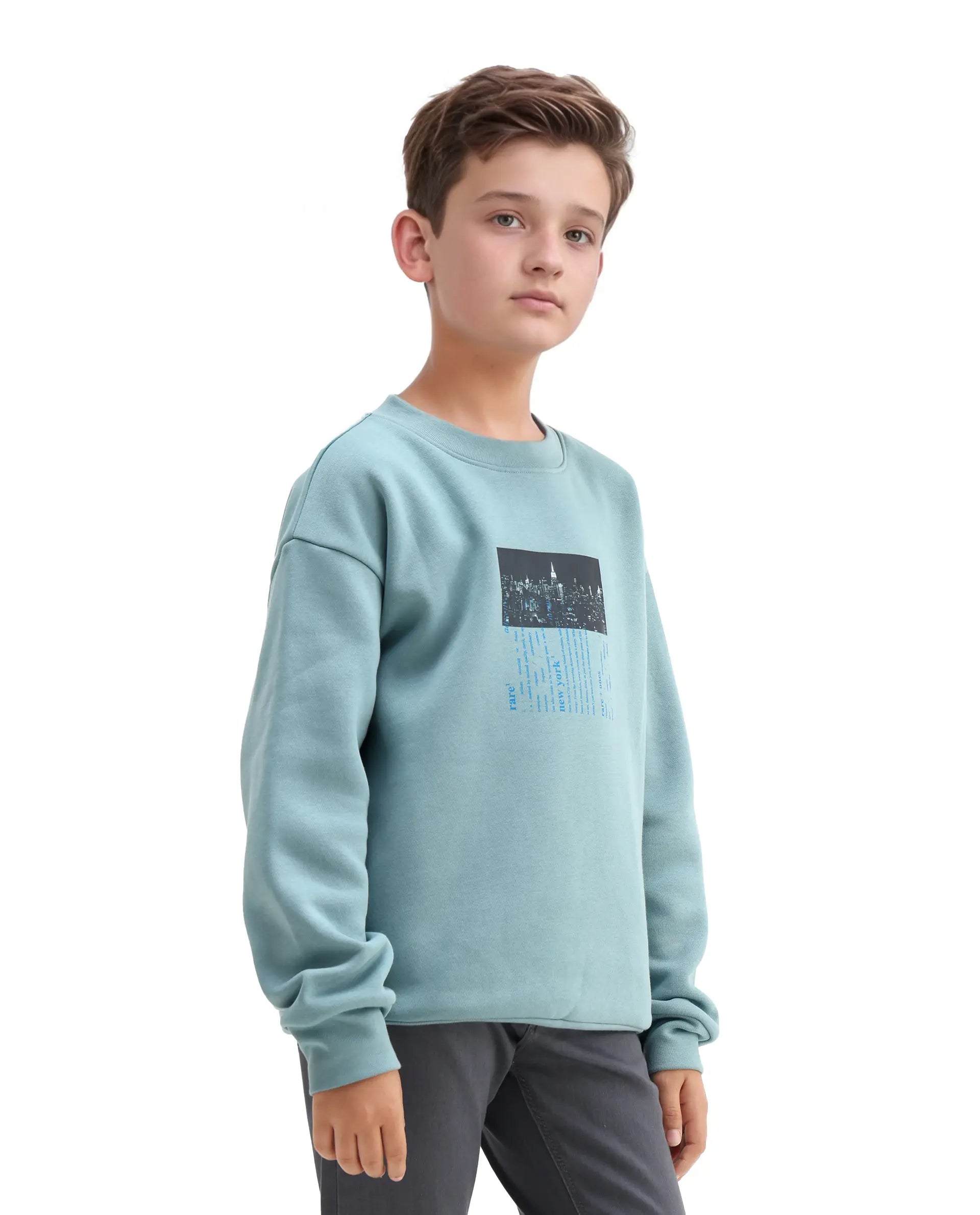 Rare Ones Kids Elio Light Blue Cotton Blend Digital Print Oversized Sweatshirt