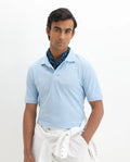 Rare Rabbit Men's Elixir Dusky Blue Cotton Blend Plain Regular Fit Half Sleeve Polo