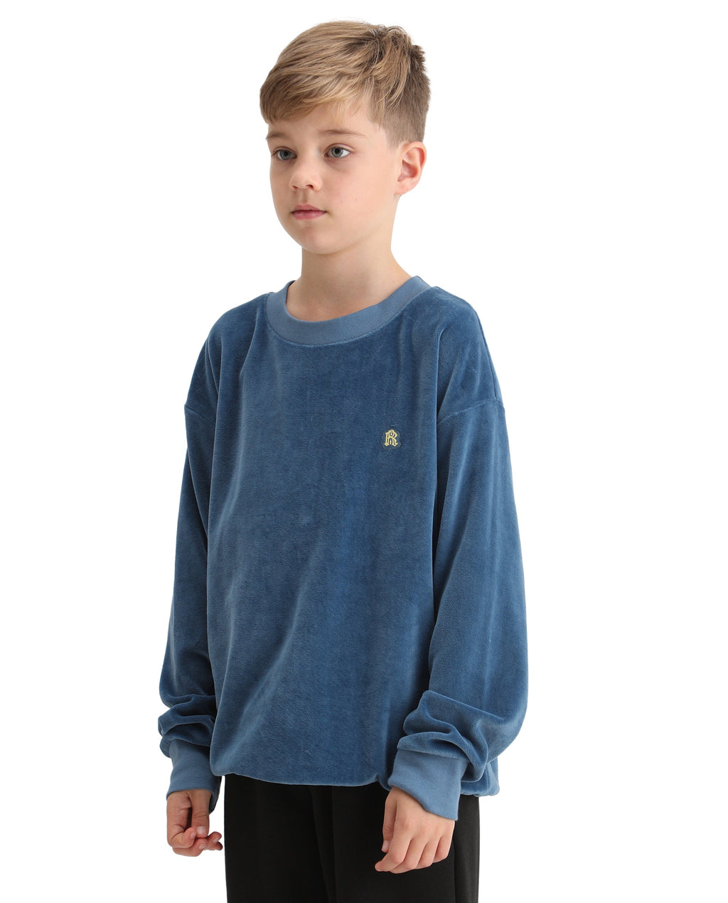 Rare Ones Kids Ellis Dusky Blue Cotton Pull On Crew Neck Full Sleeves Boxy Fit Sweatshirt