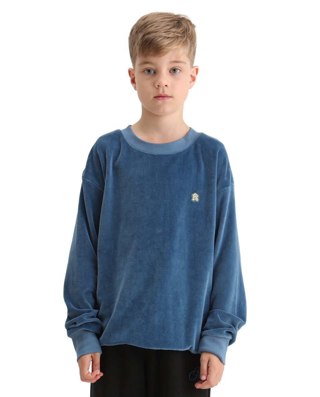 Rare Ones Kids Ellis Dusky Blue Cotton Pull On Crew Neck Full Sleeves Boxy Fit Sweatshirt
