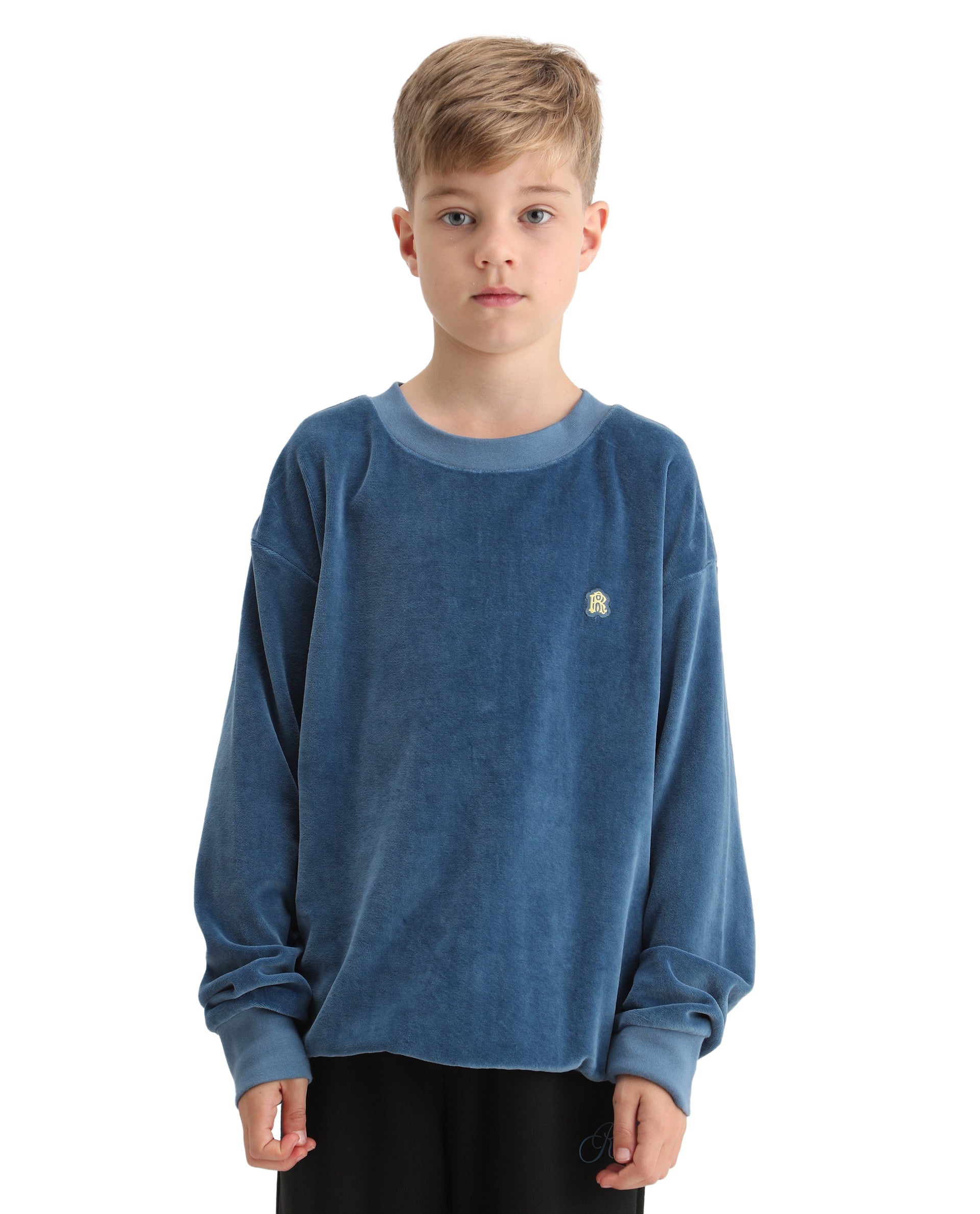 Rare Ones Kids Ellis Dusky Blue Cotton Pull On Crew Neck Full Sleeves Boxy Fit Sweatshirt
