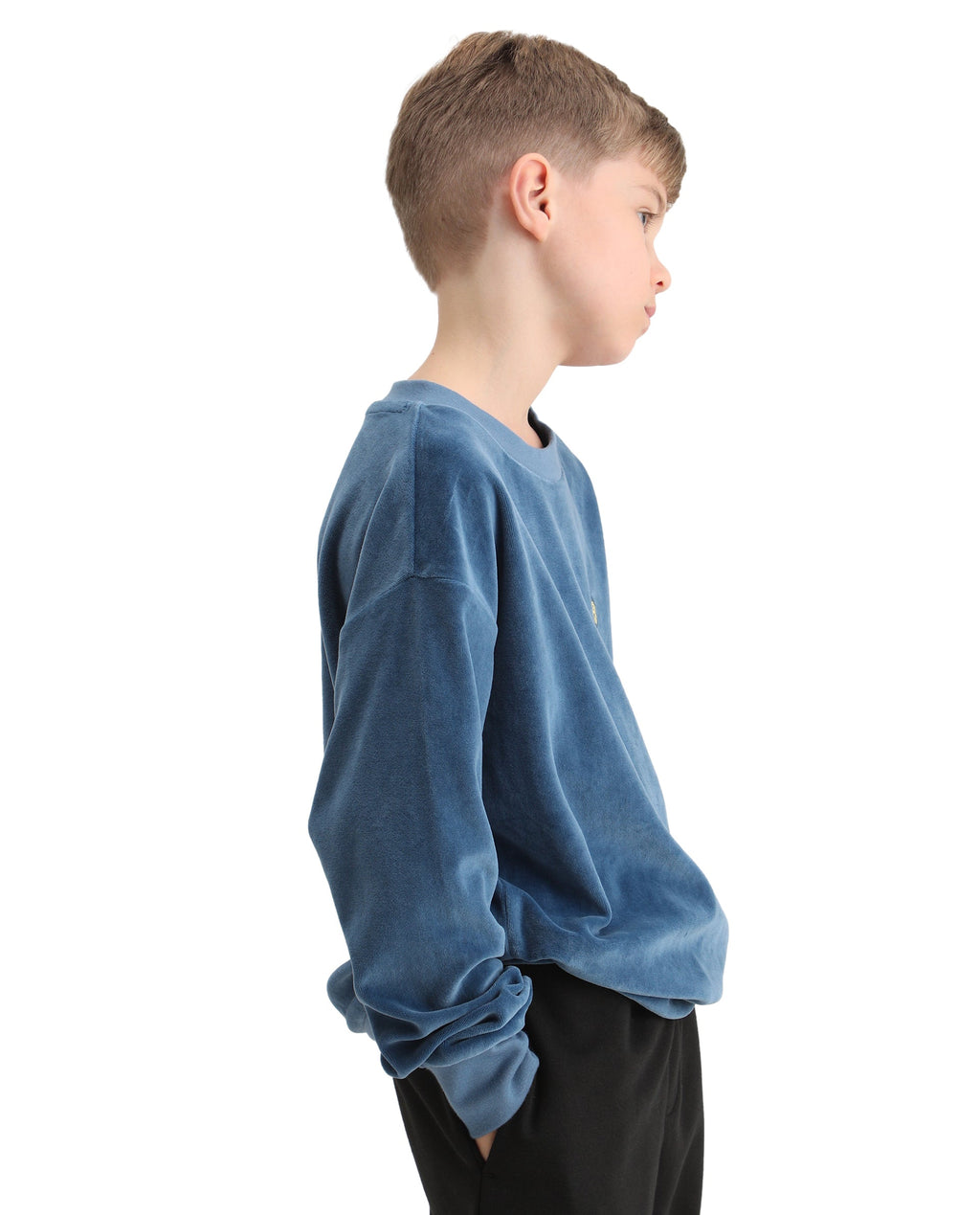 Rare Ones Kids Ellis Dusky Blue Cotton Pull On Crew Neck Full Sleeves Boxy Fit Sweatshirt
