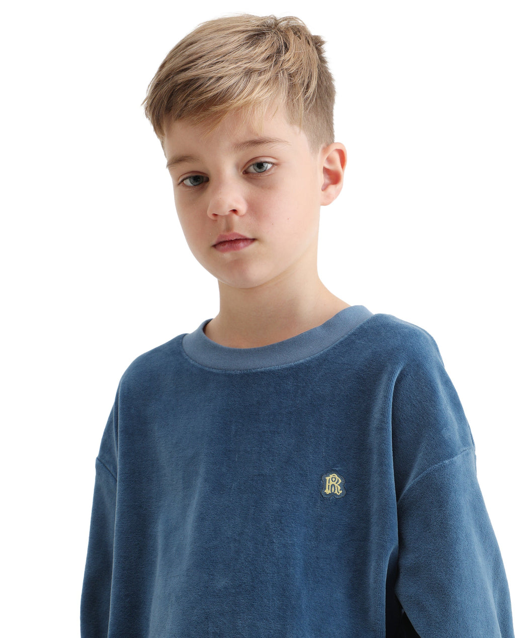 Rare Ones Kids Ellis Dusky Blue Cotton Pull On Crew Neck Full Sleeves Boxy Fit Sweatshirt