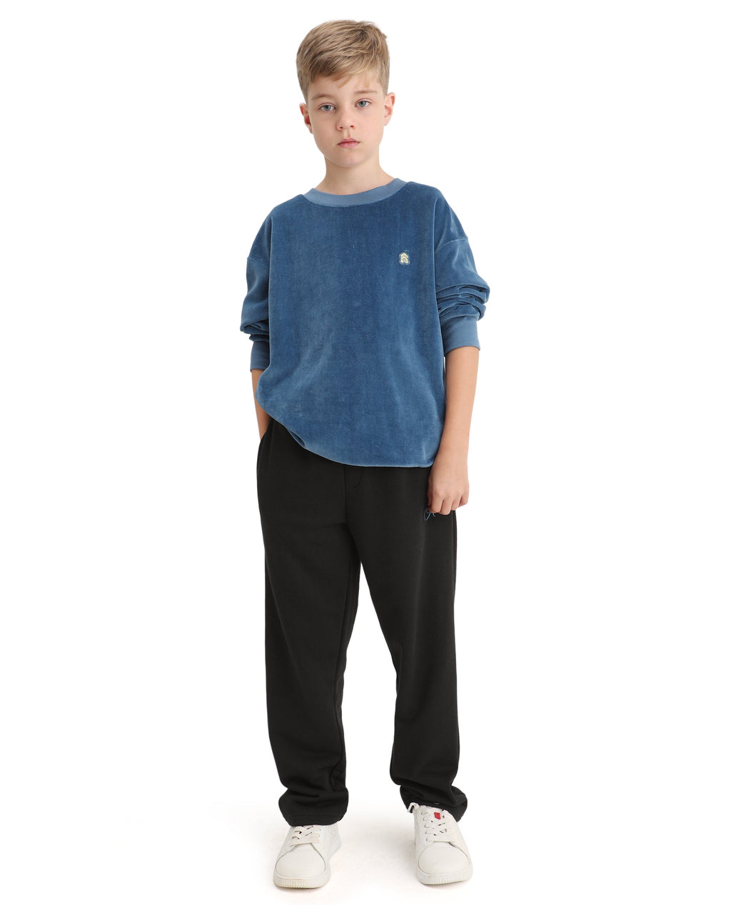 Rare Ones Kids Ellis Dusky Blue Cotton Pull On Crew Neck Full Sleeves Boxy Fit Sweatshirt