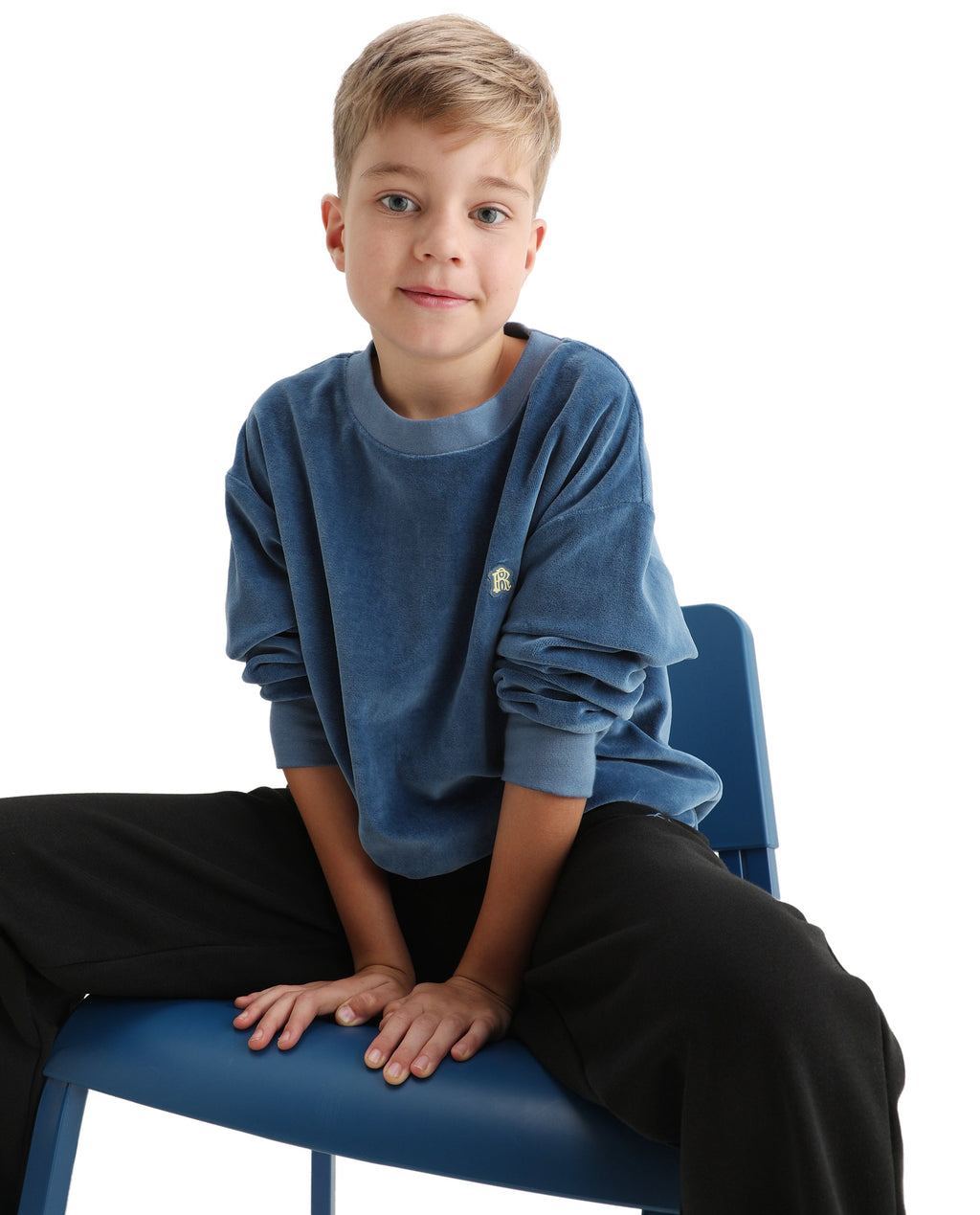 Rare Ones Kids Ellis Dusky Blue Cotton Pull On Crew Neck Full Sleeves Boxy Fit Sweatshirt