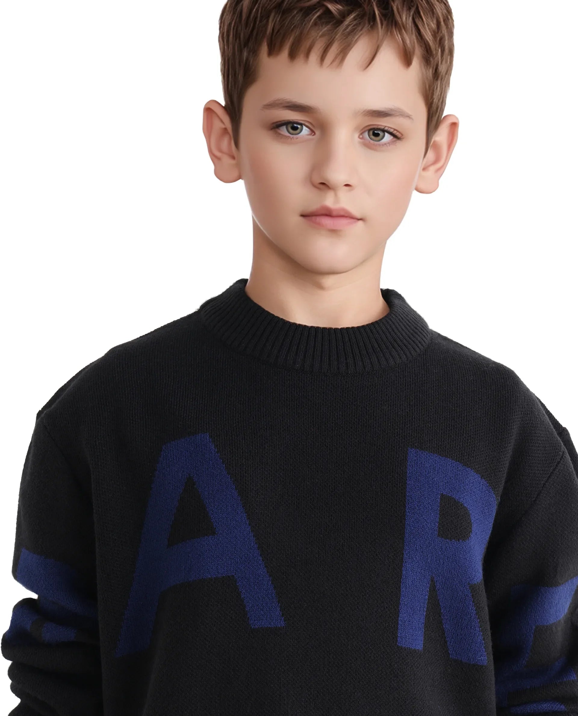 Rare Ones Kids Emyr-K Black Acrylic Blend Slip-On Closure Typography Regular Fit Sweater