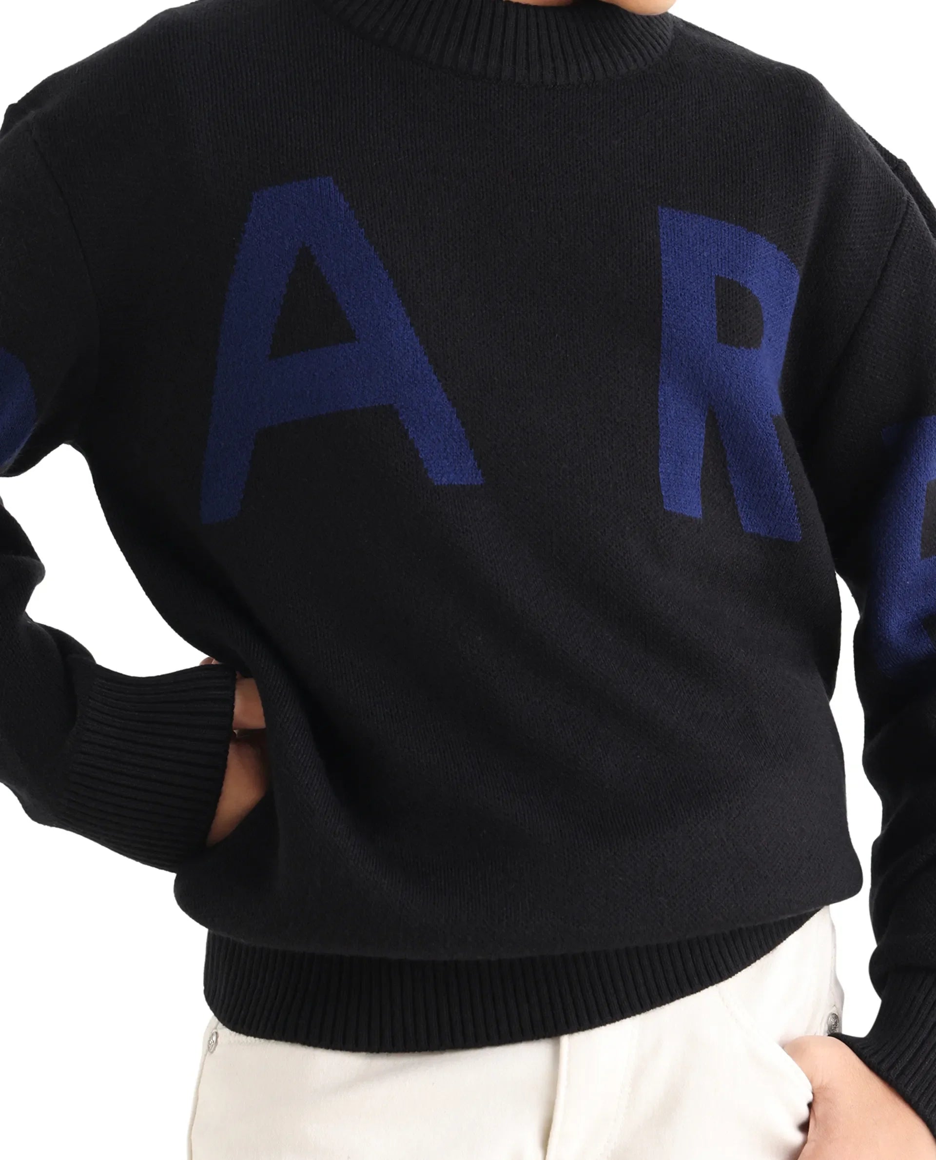 Rare Ones Kids Emyr-K Black Acrylic Blend Slip-On Closure Typography Regular Fit Sweater