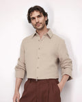 Rare Rabbit Men's Enim Beige Cotton Plain Relaxed Fit Full Sleeve Spread Collar Shirt